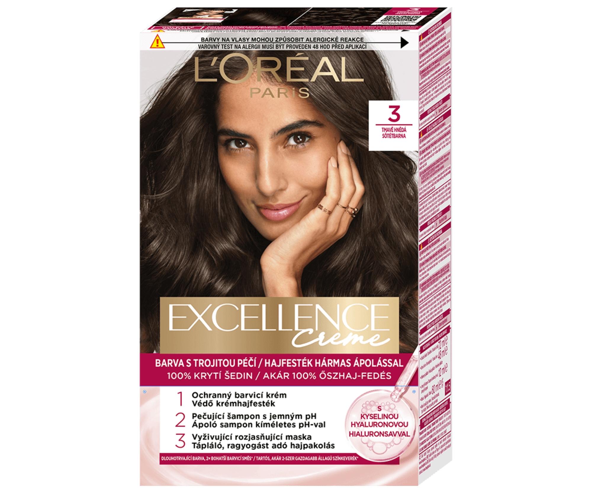 E-shop Permanentná farba Loréal Excellence Creme - 3 tmavo hnedá - L’Oréal Paris + darček zadarmo