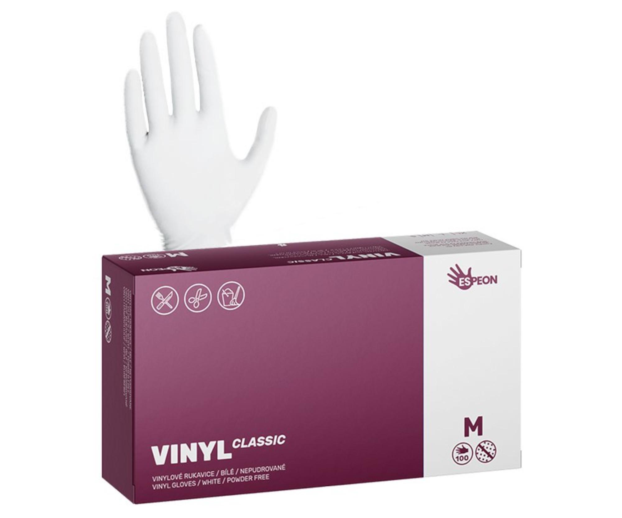 E-shop Vinylové rukavice Espeon Vinyl Classic - 100 ks, biele, nepudrované, veľkosť M (100043)