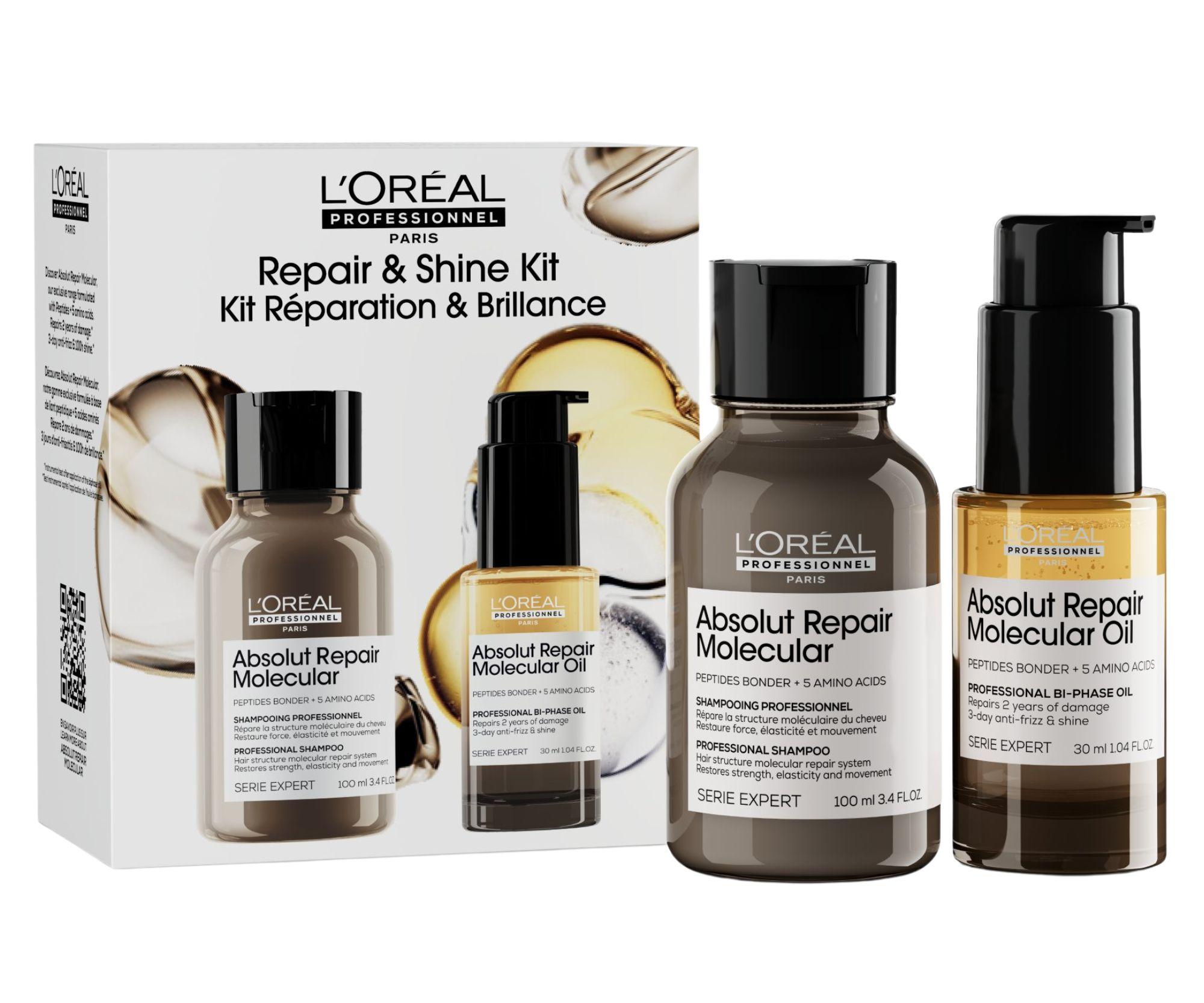 Cestovná sada pre poškodené vlasy Loréal Professionnel Serie Expert Absolut Repair Molecular Repair  a  Shine Kit - L’Oréal Professionnel + darček zadarmo