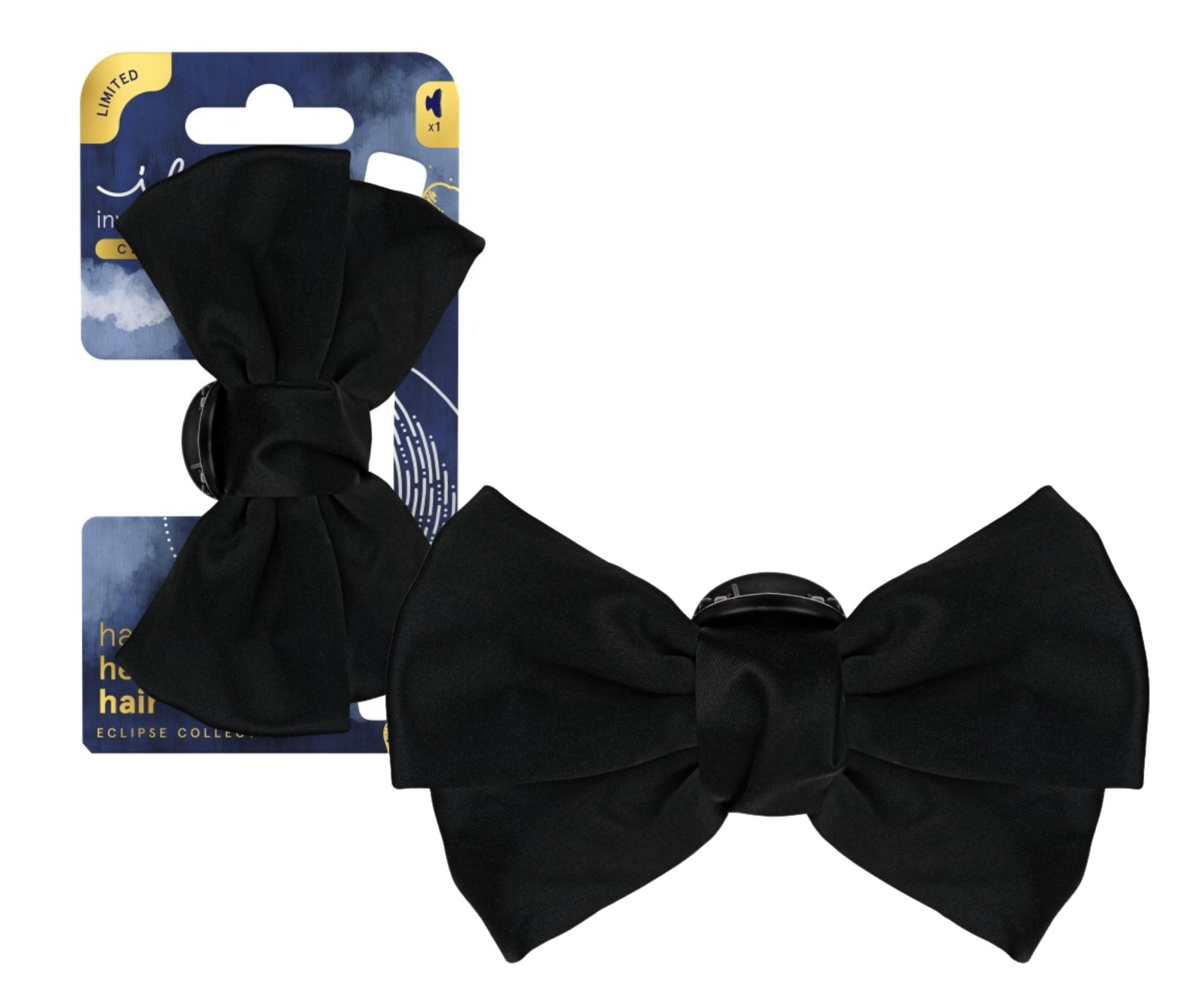 Škripec do vlasov so zamatovou mašľou Invisibobble Clipstar M Eclipse Nuit Knot - čierny + darček zadarmo