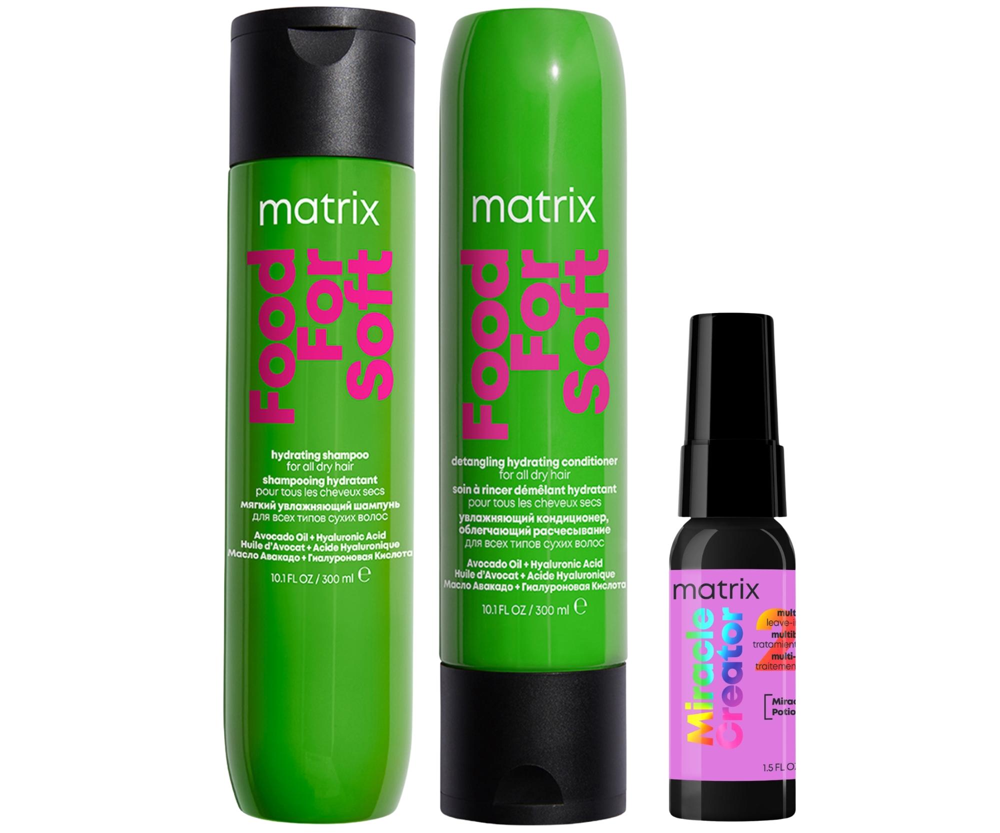 Sada pre suché vlasy Matrix Food For Soft + ošetrujúci sprej s 20 benefitmi Matrix Miracle Creator 45 ml zadarmo + darček zadarmo