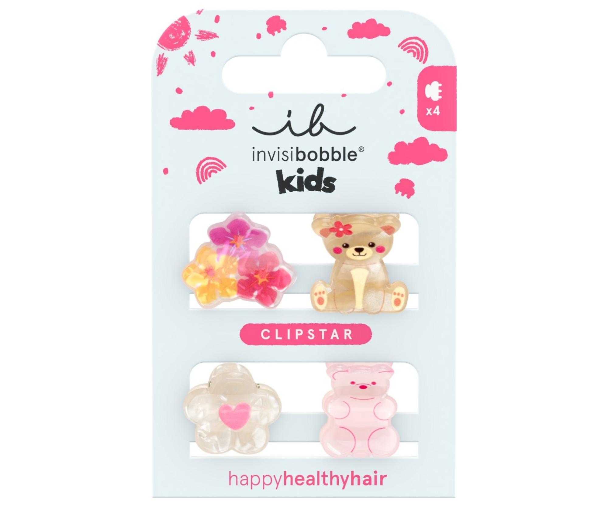 E-shop Detské veselé škrípečky do vlasov Invisibobble Clipstar Kids Bearly Bloomed - 4 ks + darček zadarmo