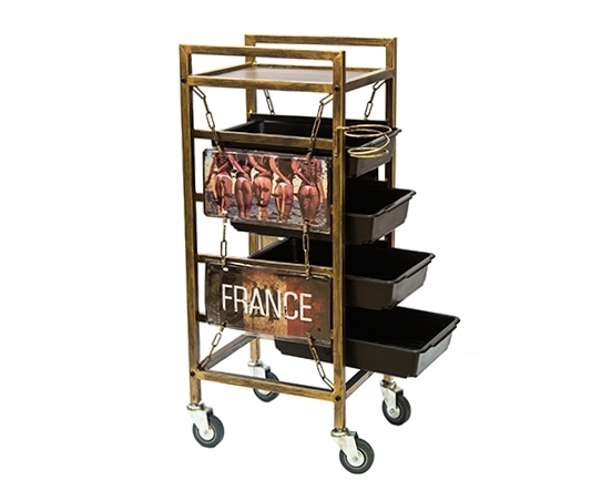 E-shop Kadernícky pracovný vozík Hairway France - patina (60111) + darček zadarmo