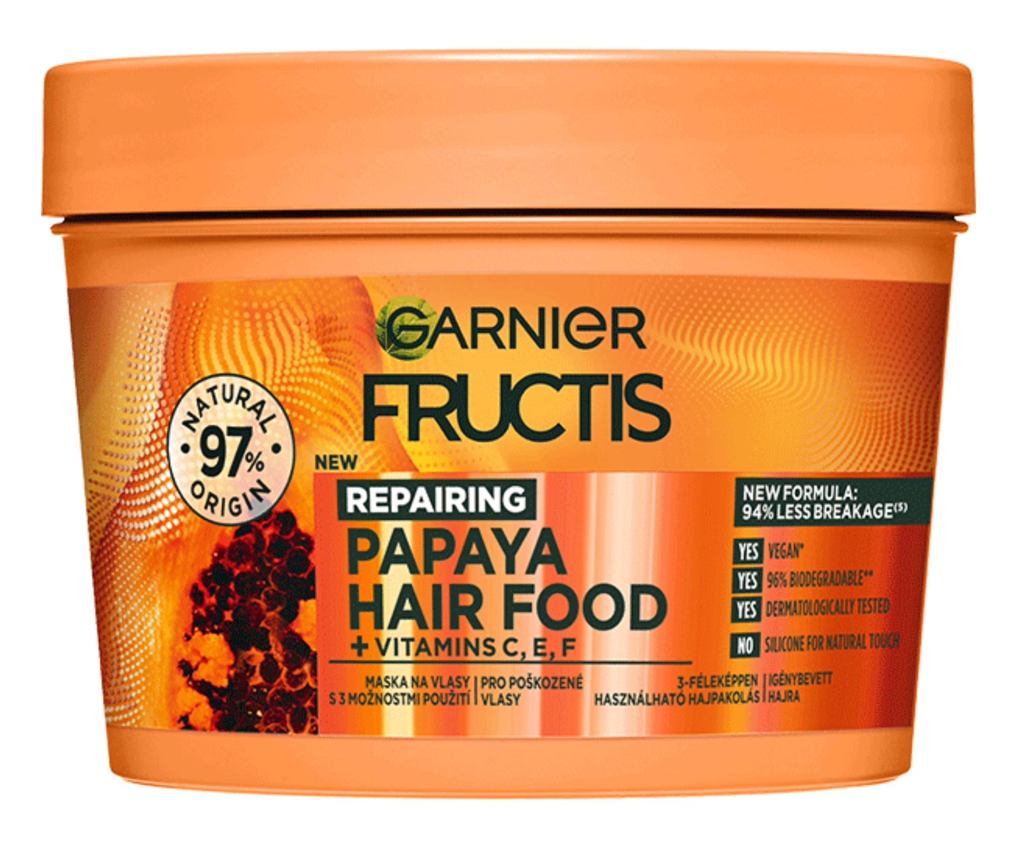 E-shop Regeneračná maska pre poškodené vlasy Garnier Fructis Papaya Hair Food 3 Usages Mask - 400 ml + darček zadarmo