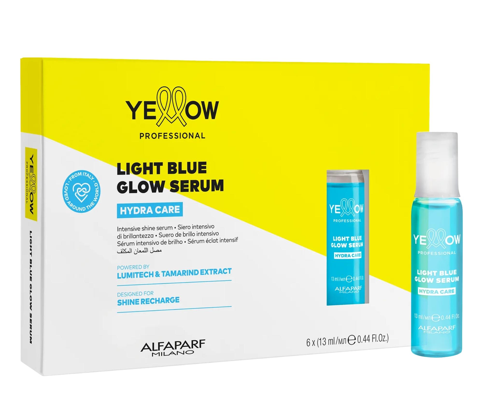 E-shop Rozjasňujúce sérum v ampulkách pre lesk vlasov Yellow Professional Hydra Care Light Blue Glow Serum - 6x13 ml + darček zadarmo