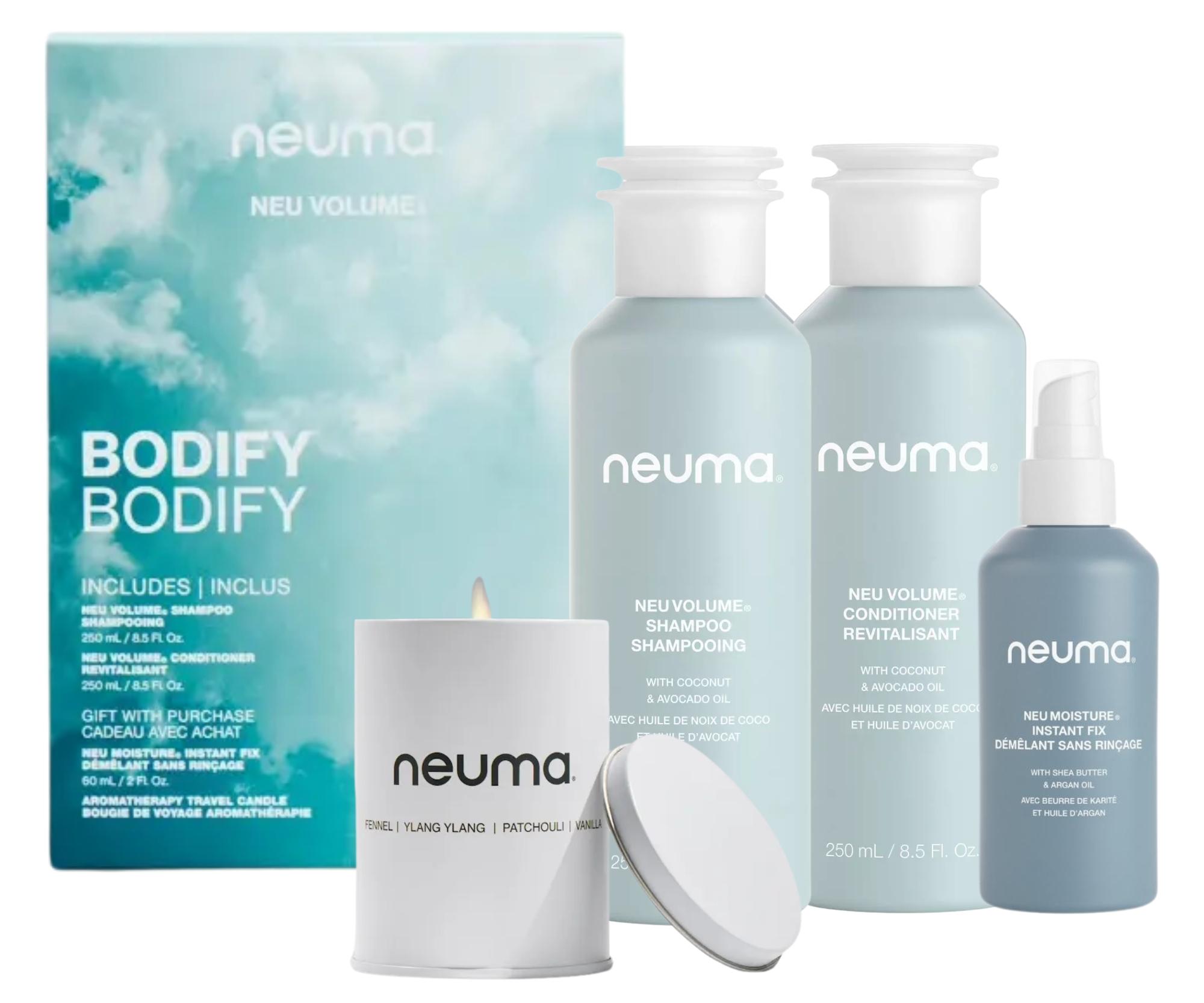 E-shop Darčeková sada pre jemné a krehké vlasy a pre zväčšenie objemu Neuma Neu Volume Bodify + sviečka a sprej zadarmo + darček zadarmo
