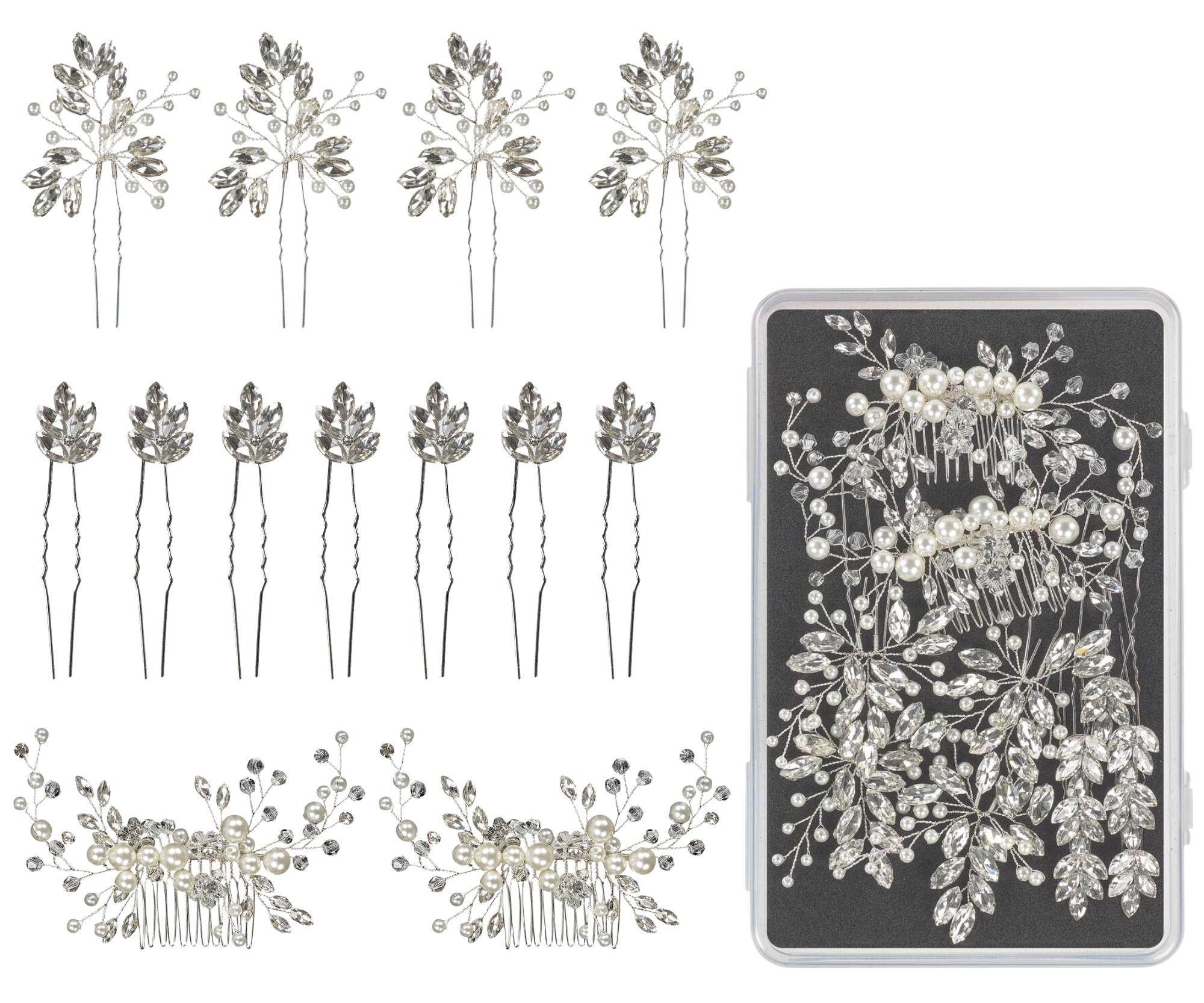 E-shop Sada ozdobných vláseniek a hrebienkov Sibel Festive Hair Pins Silver Color Kit - 13 ks, strieborná + darček zadarmo