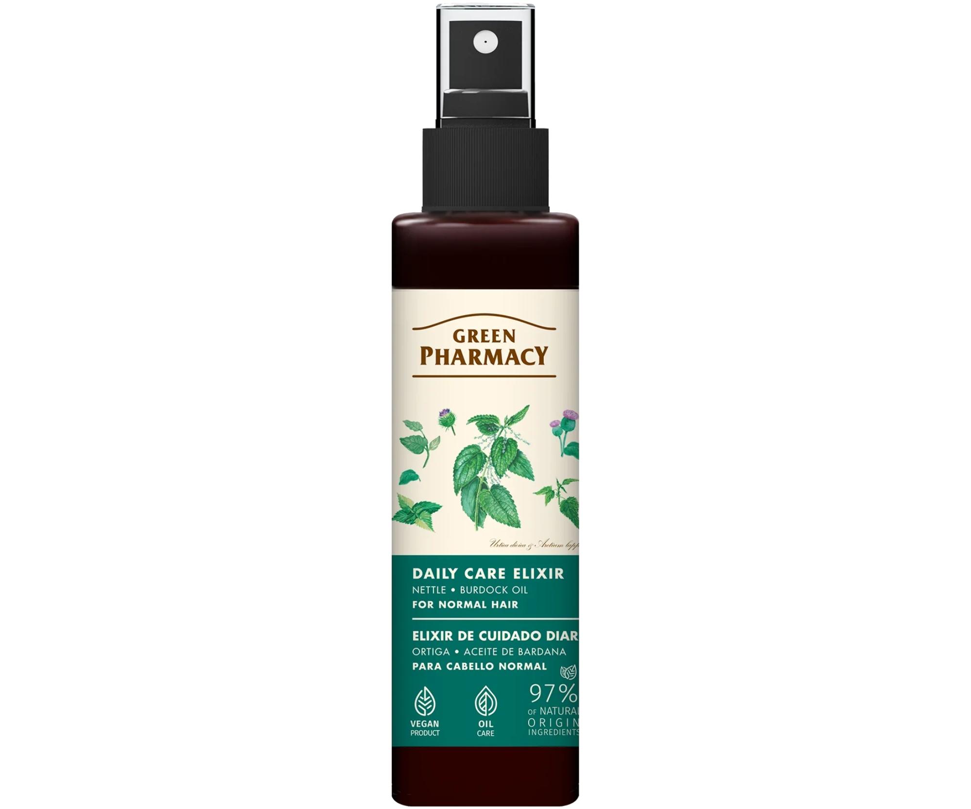 E-shop Bezoplachový sprej pre normálne vlasy so žihľavou a lopúchovým olejom Green Pharmacy Daily Care Elixir - 150 ml
