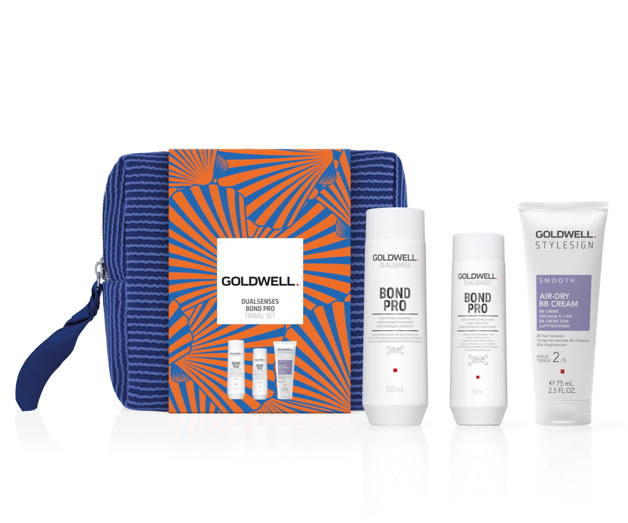 E-shop Cestovná sada na posilnenie krehkých vlasov Goldwell Dualsenses Bond Pro Travel Set + kozmetická taštička zadarmo + darček zadarmo