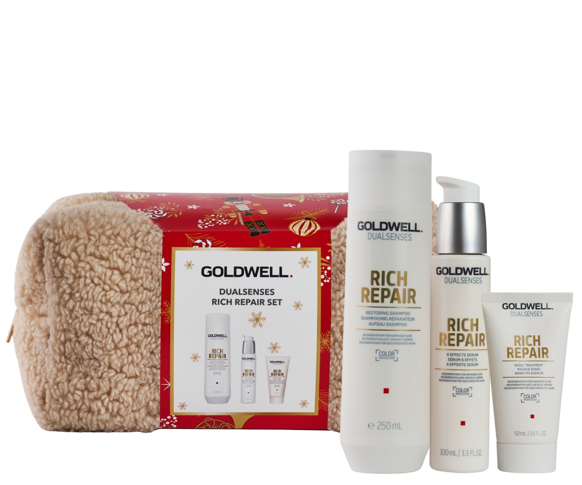 E-shop Darčeková sada pre suché vlasy Goldwell Dualsenses Rich Repair Set + kozmetická taštička zadarmo + darček zadarmo