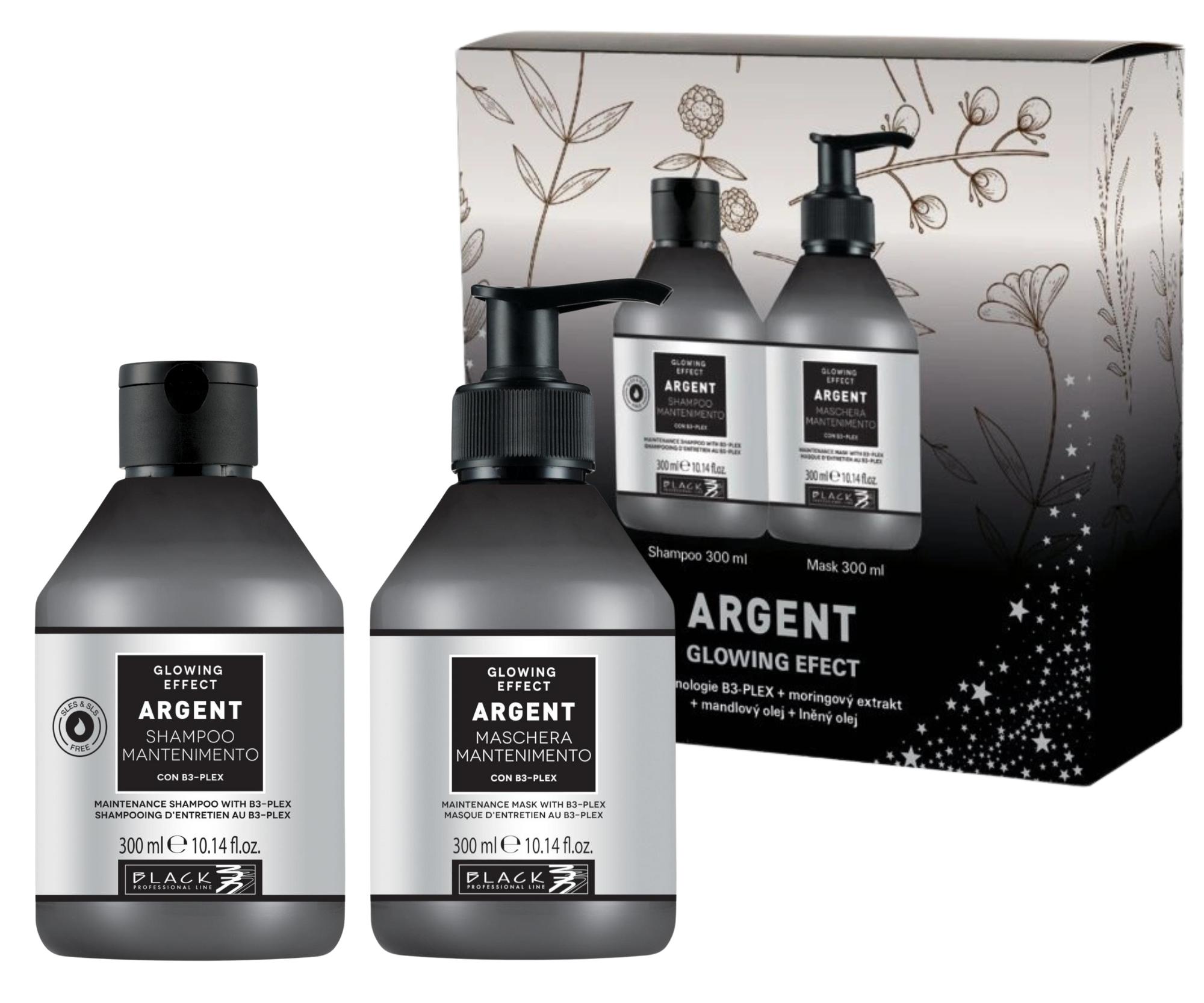 E-shop Darčeková sada pre poškodené a lámavé vlasy Black Professional Argent Glowing Effect + darček zadarmo