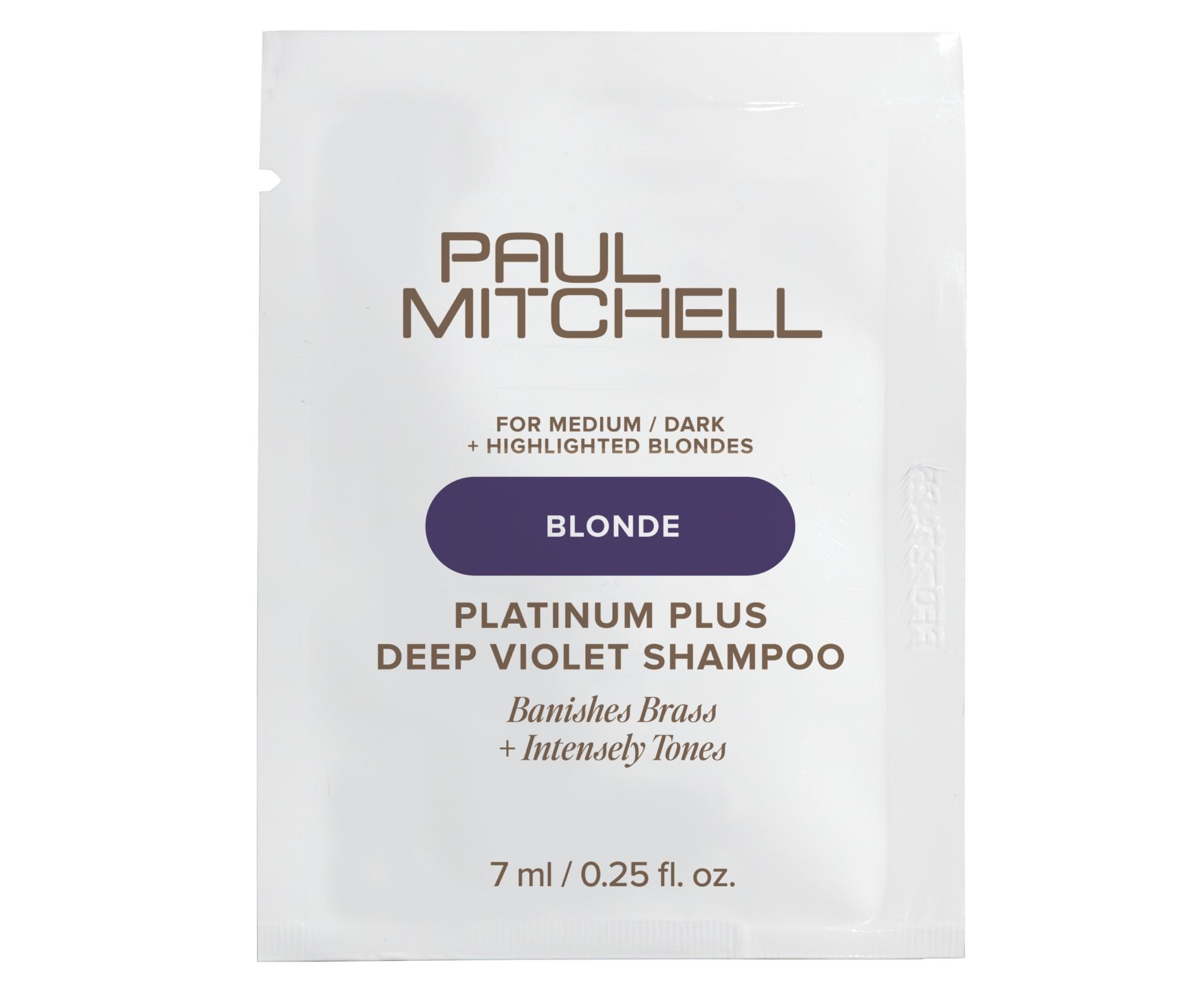 Intenzívny neutralizačný šampón pre blond a melírované vlasy Paul Mitchell Blonde Platinum Plus Deep Violet Shampoo - 7 ml