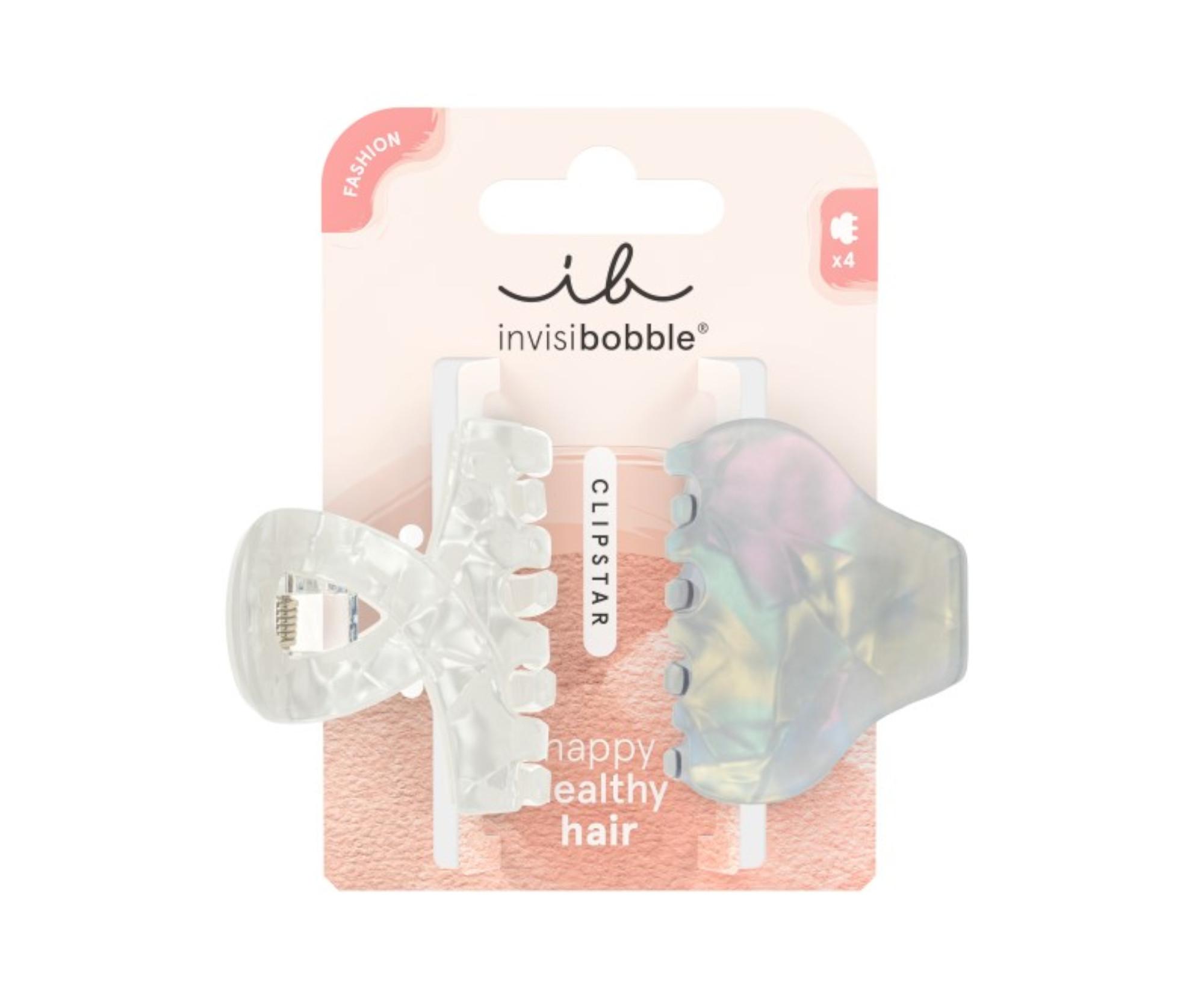 E-shop Škripce do vlasov Invisibobble Clipstar M Pearly Frost - 2 ks, biely a šedý s perleťovým efektom + darček zadarmo