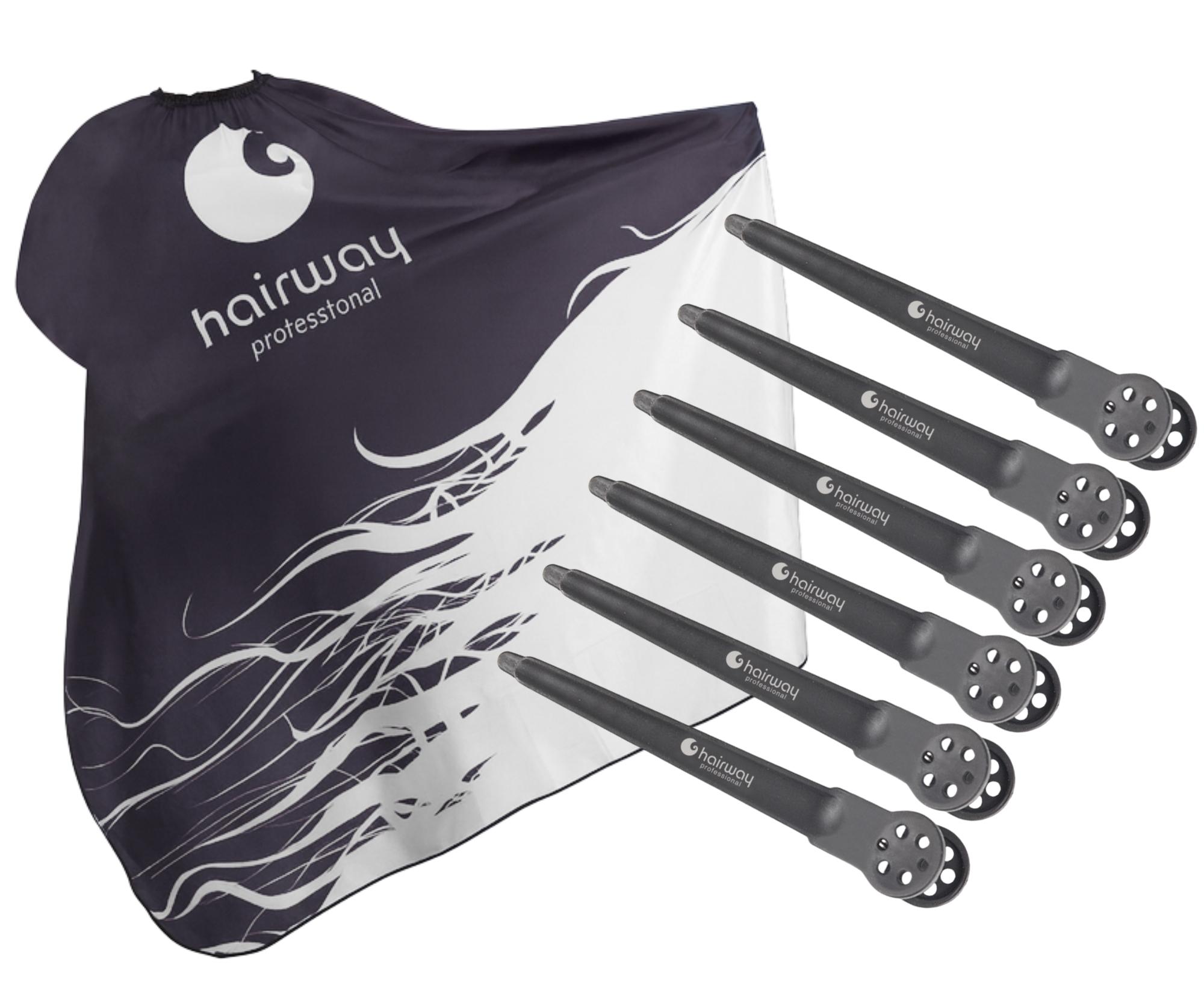 E-shop Kadernícka pláštenka na strihanie Hairway - čierno-biela + karbónové klipsy do vlasov Hairway - 10 cm, čierne - 6 ks zadarmo + darček zadarmo