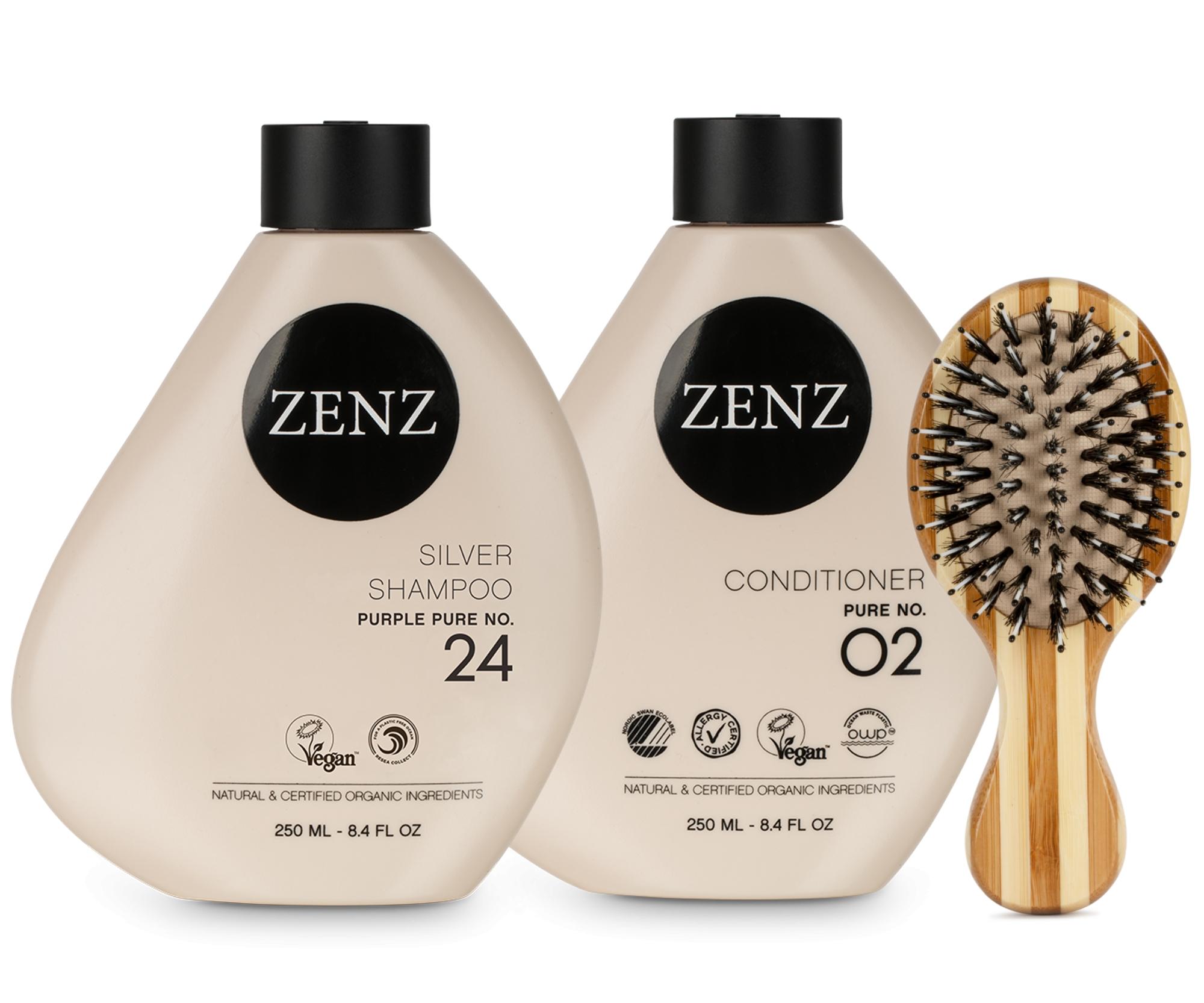 E-shop Sada pre neutralizáciu a výživu blond a šedivých vlasov Zenz Silver + mini kefa Zenz Boar Brush Mini zadarmo + darček zadarmo