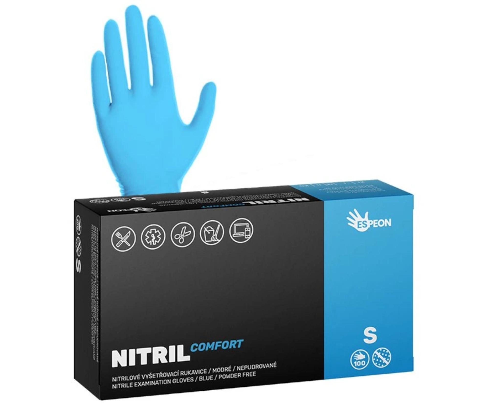 E-shop Nitrilové rukavice Espeon Nitril Comfort - 100 ks, modré, veľkosť S (100006) + darček zadarmo