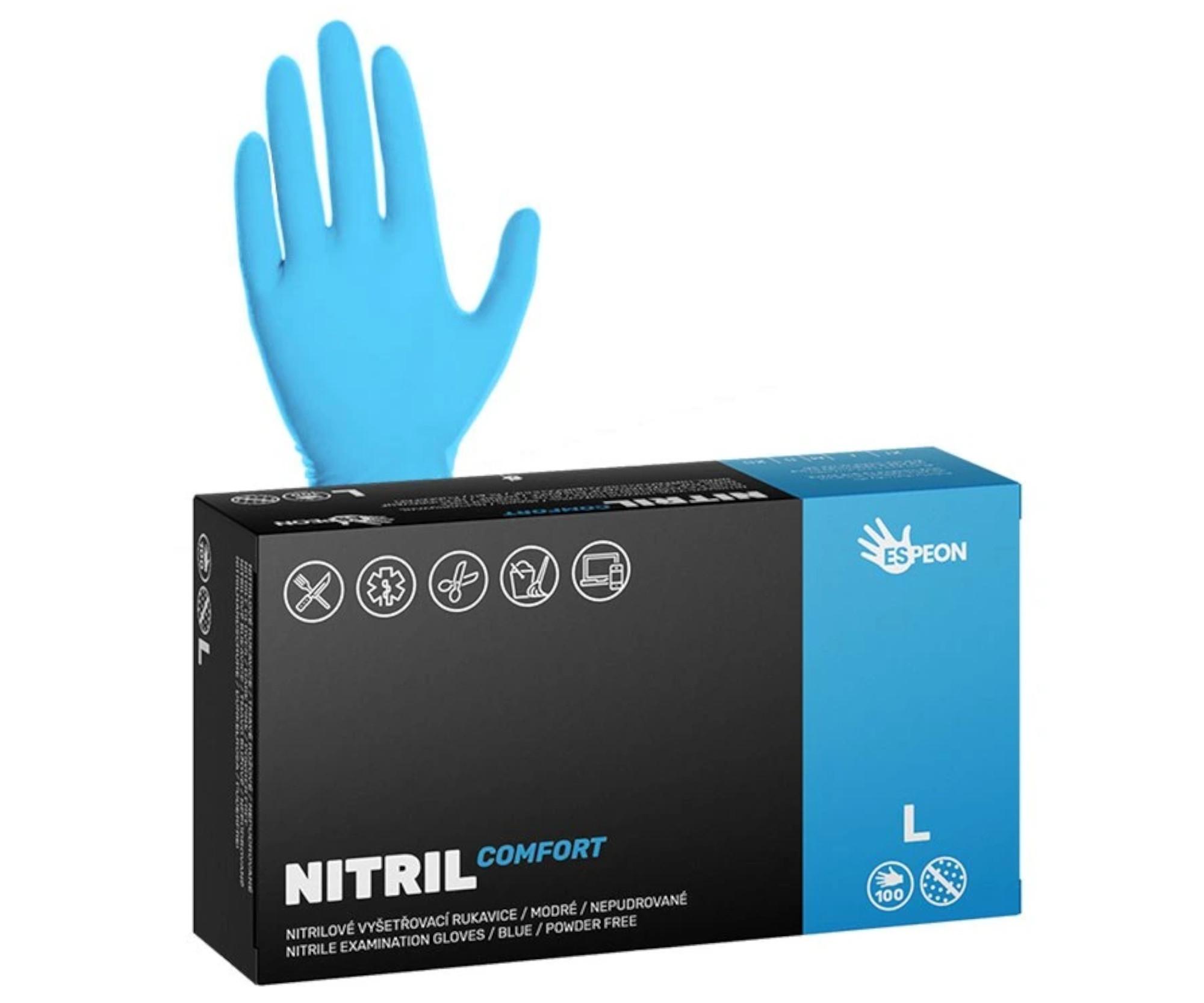 E-shop Nitrilové rukavice Espeon Nitril Comfort - 100 ks, modré, veľkosť L (100008) + darček zadarmo