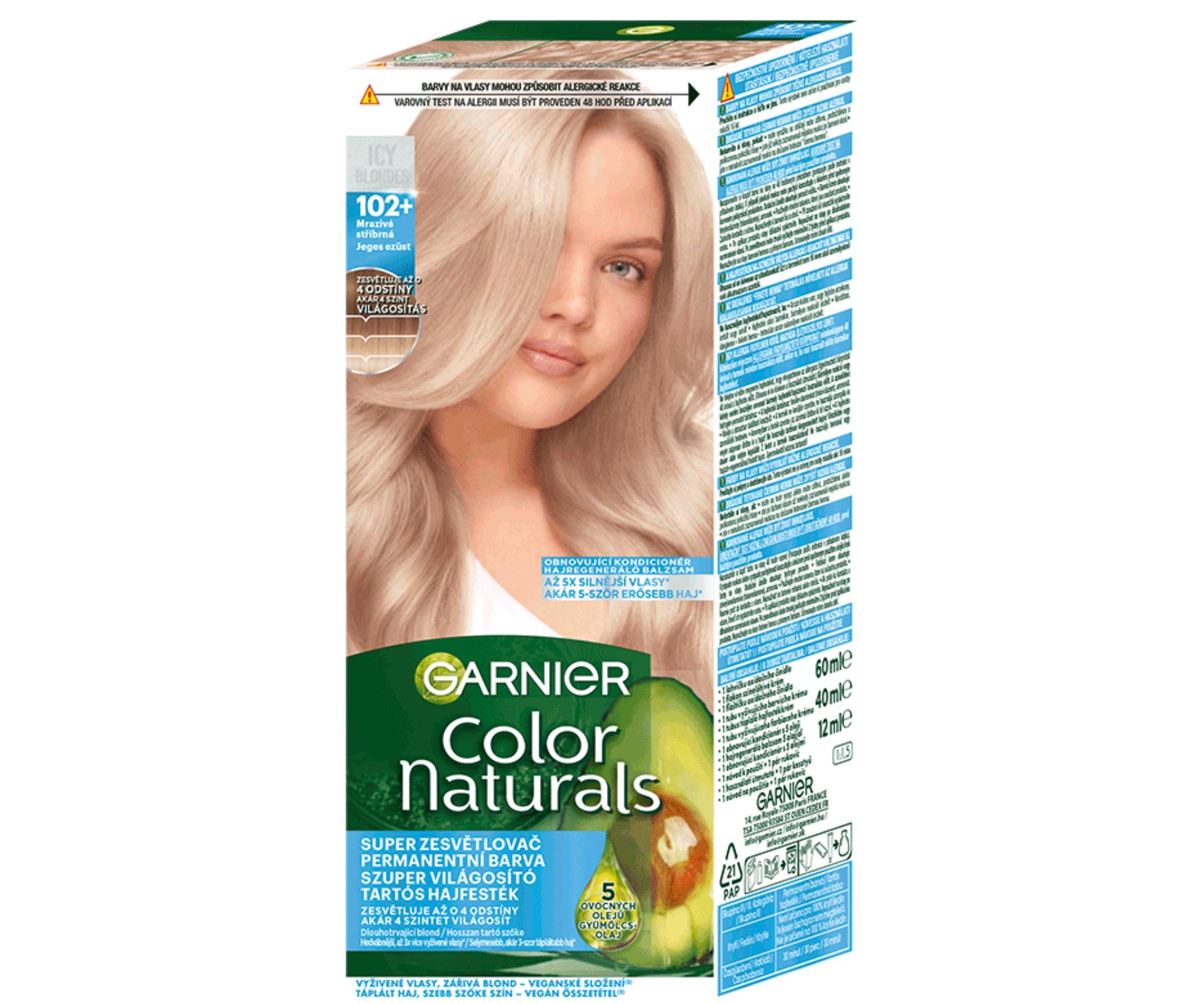 E-shop Permanentná zosvetľujúca farba na vlasy Garnier Color Naturals - 102+ mrazivá strieborná + darček zadarmo