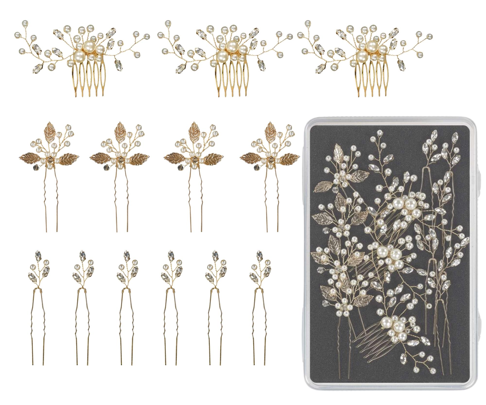 E-shop Sada ozdobných vláseniek a hrebienkov Sibel Festive Hair Pins Golden Color Kit - 13 ks, zlatá + darček zadarmo