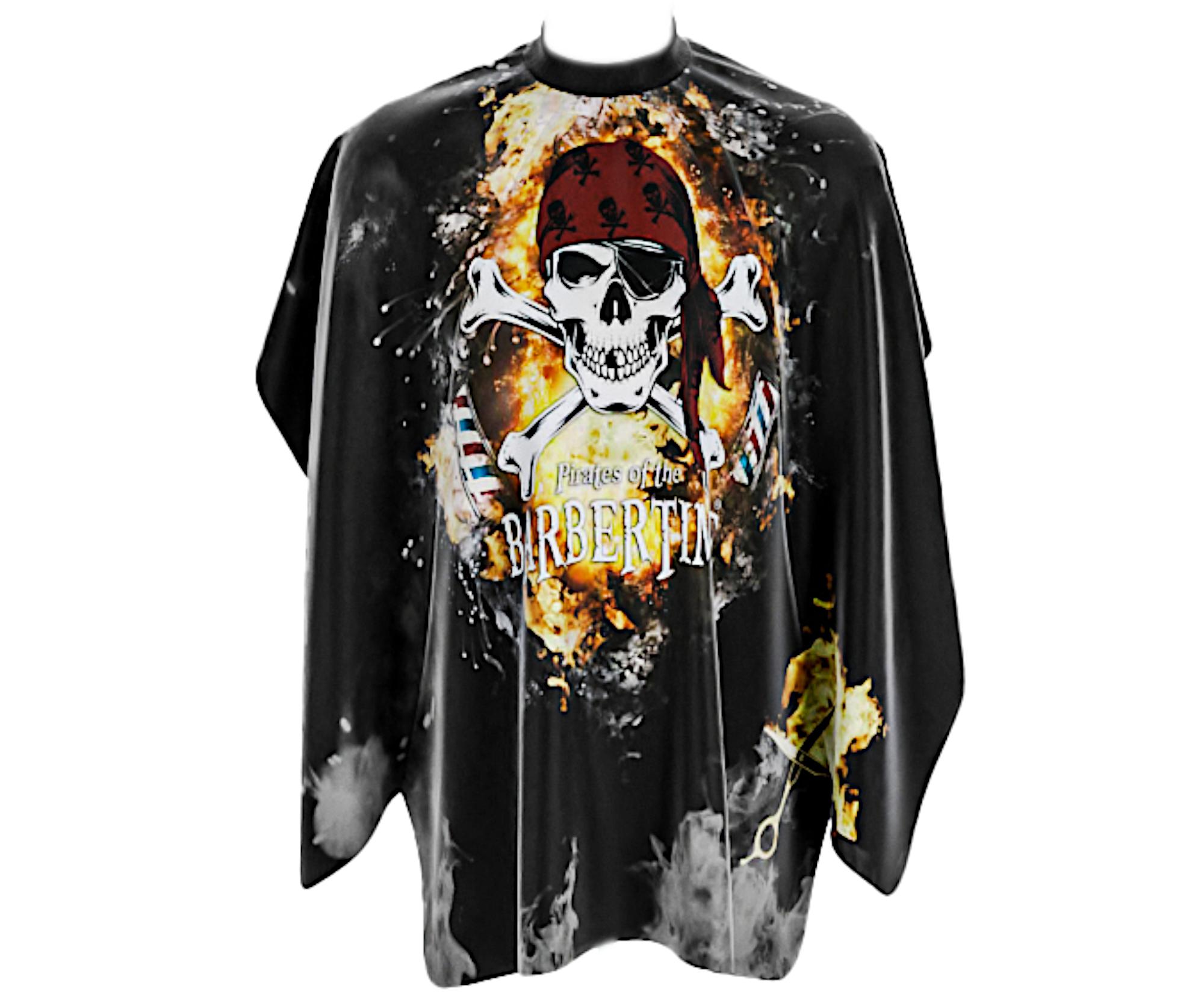 E-shop Pánska pláštenka na strihanie vlasov a fúzov Barbertime Smoky Pro Barber Cape XL - čierna - Pirates of the Barbertime + darček zadarmo