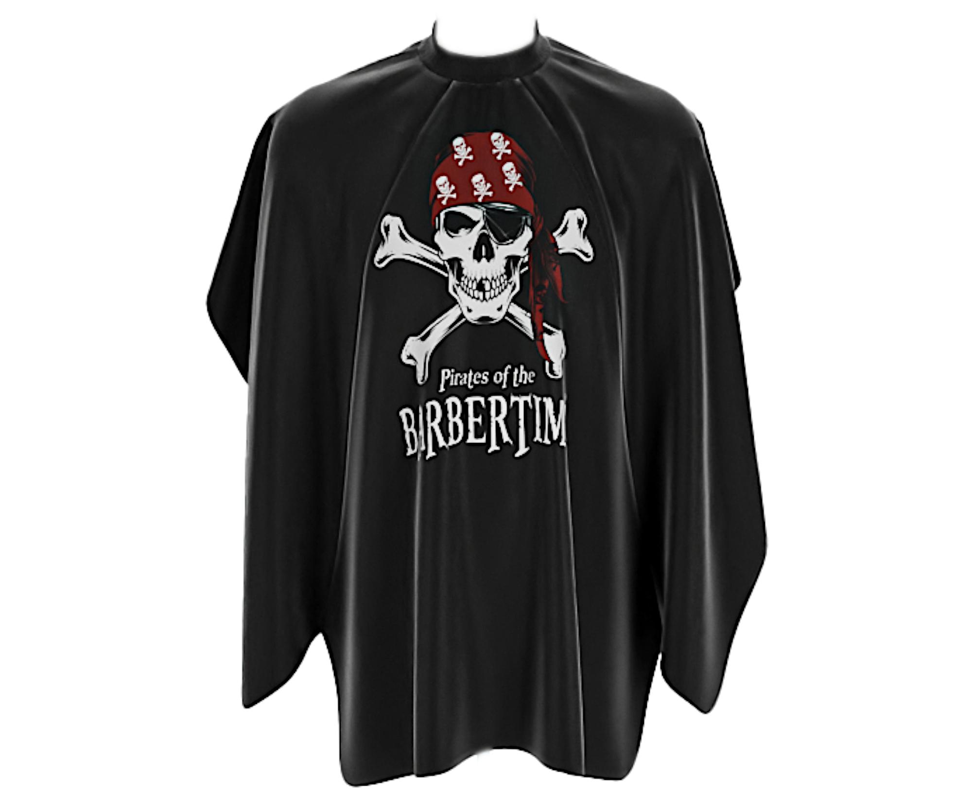 E-shop Pánska pláštenka na strihanie vlasov a fúzov Barbertime Black Pro Barber Cape XL - čierna - Pirates of the Barbertime + darček zadarmo