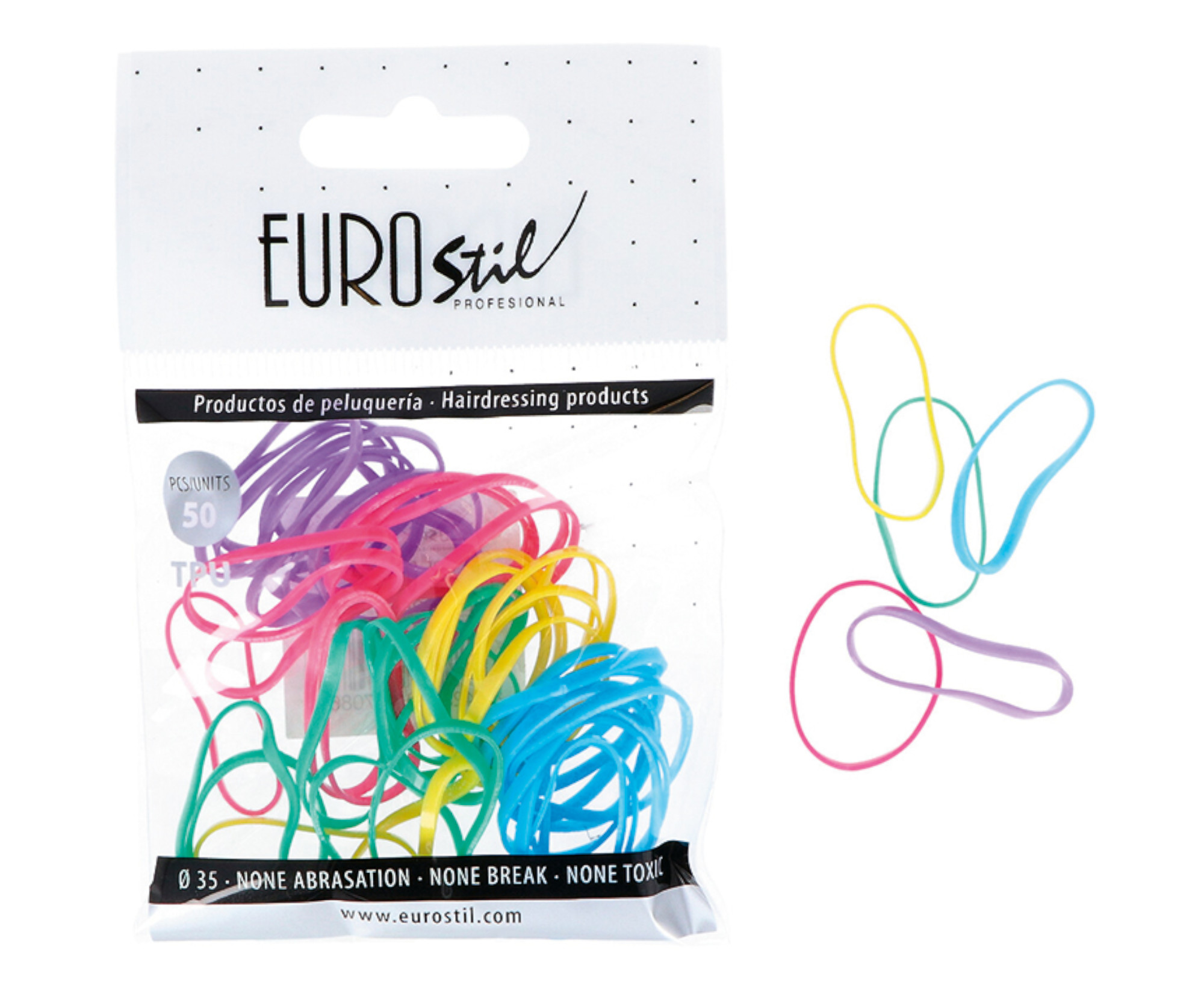 E-shop Gumičky do vlasov Eurostil Professional TPU Hair Elastics For Hairstyles - farebné, 50 ks (06808)
