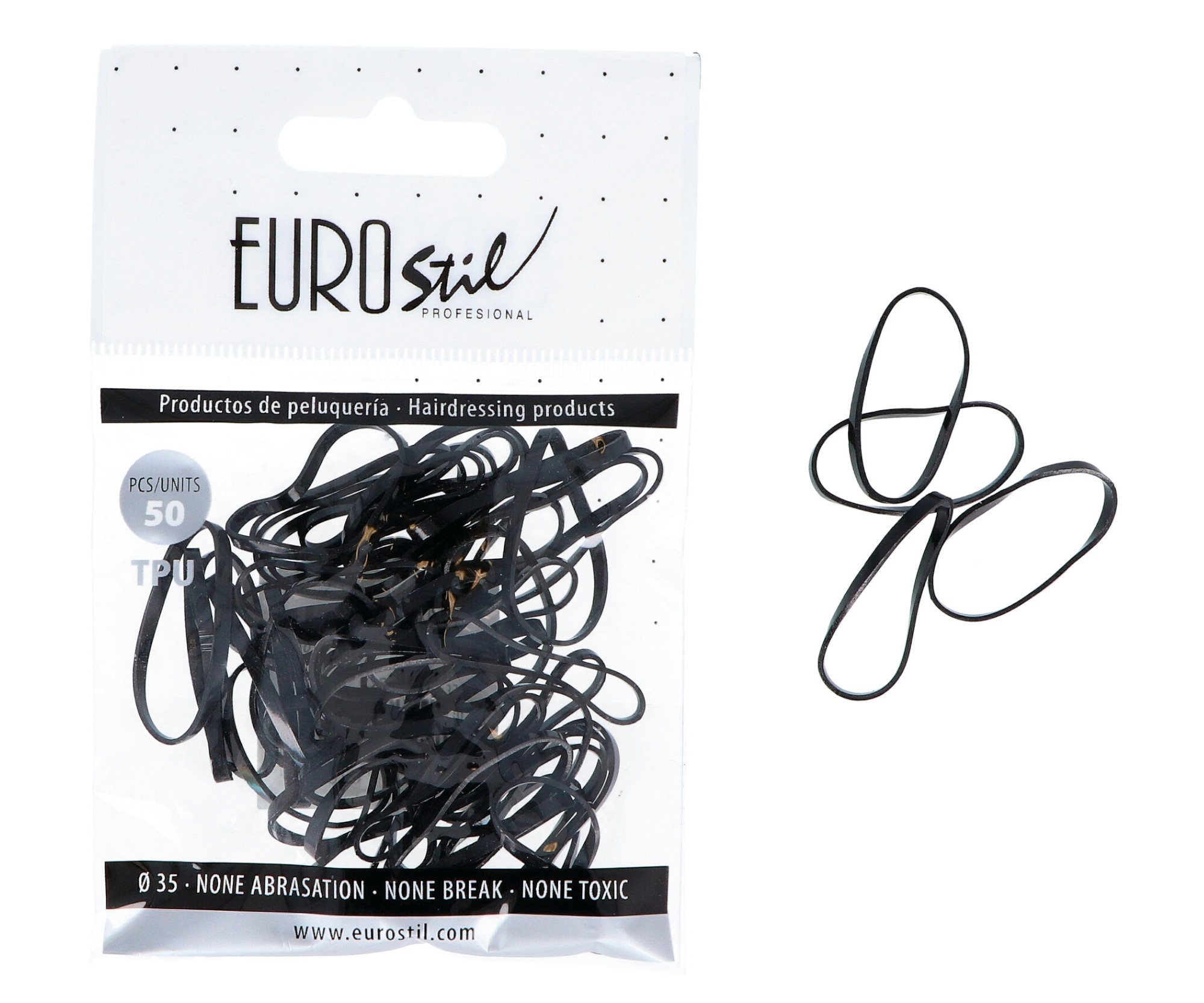 E-shop Gumičky do vlasov Eurostil Professional TPU Hair Elastics For Hairstyles - čierne, 50 ks (06809)