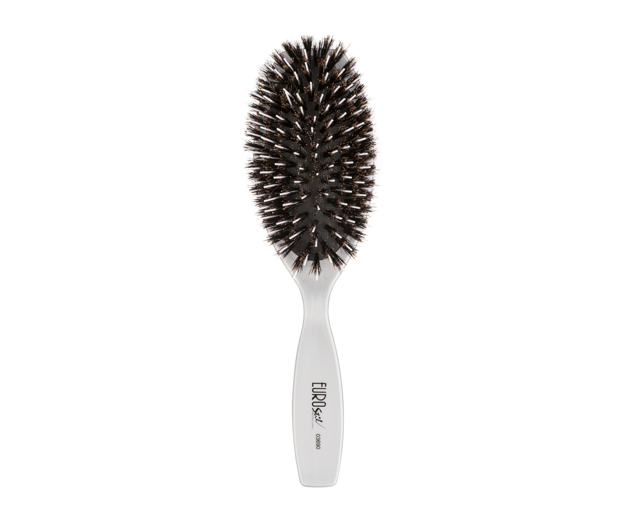 E-shop Kefa na vlasy s diviačími a nylonovými štetinami Eurostil Professional - strieborná, 6,2 x 22,1 cm (03690) + darček zadarmo