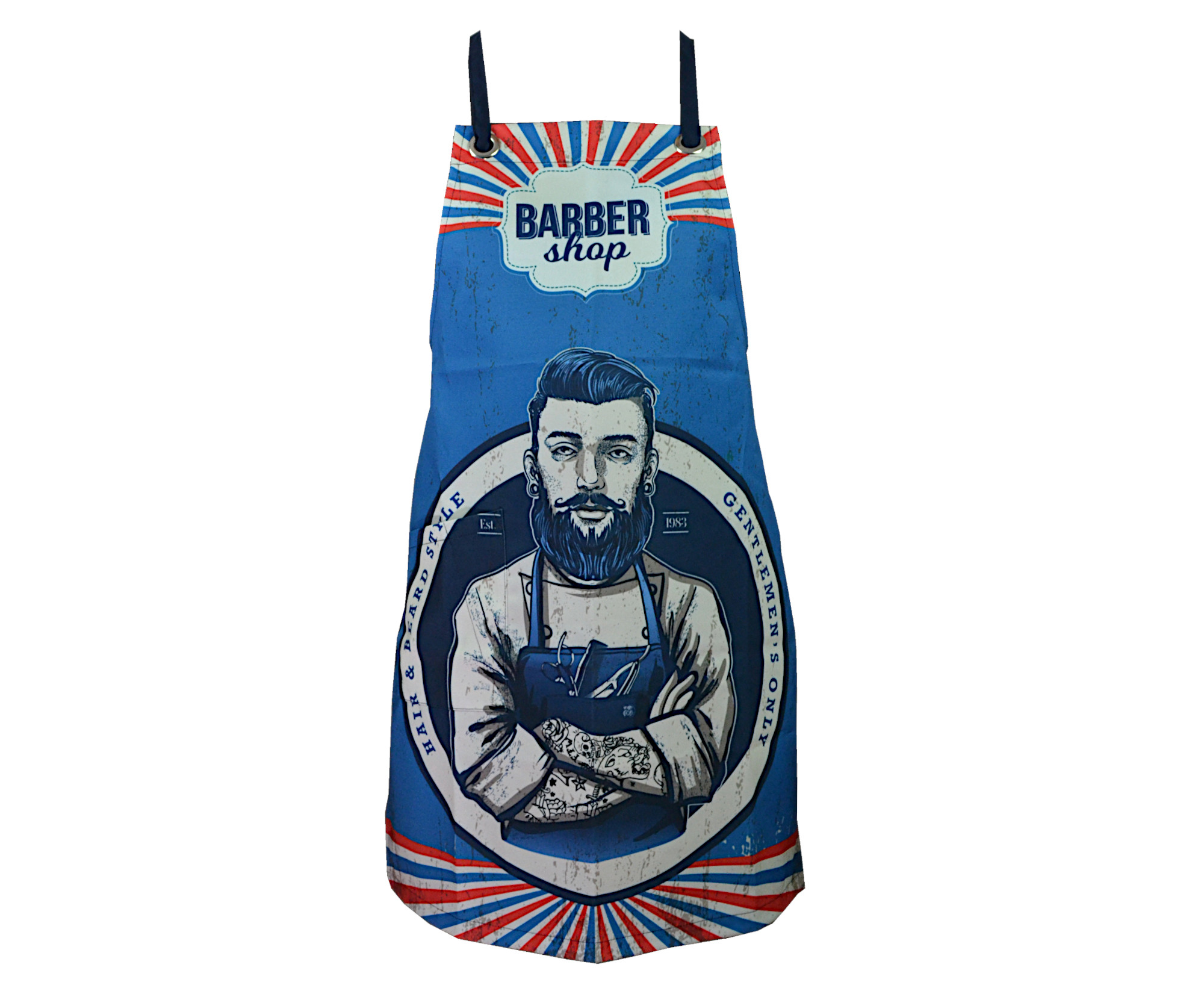 E-shop Barber zástera Eurostil Professional Blue Barbershop - modrá s potlačou (32206444) + darček zadarmo