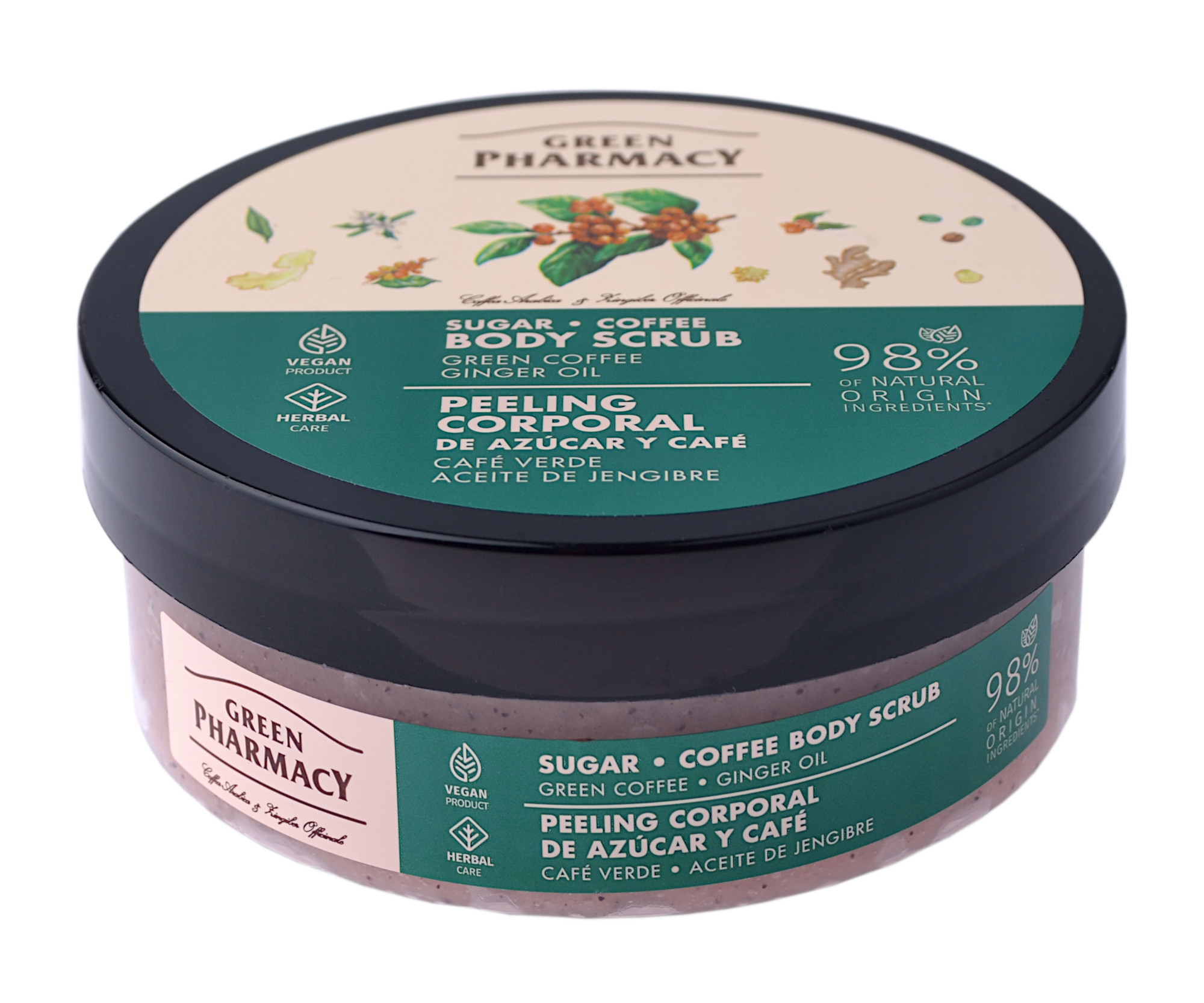 E-shop Cukrový telový peeling so zelenou kávou a zázvorovým olejom Green Pharmacy Body Scrub - 200 ml