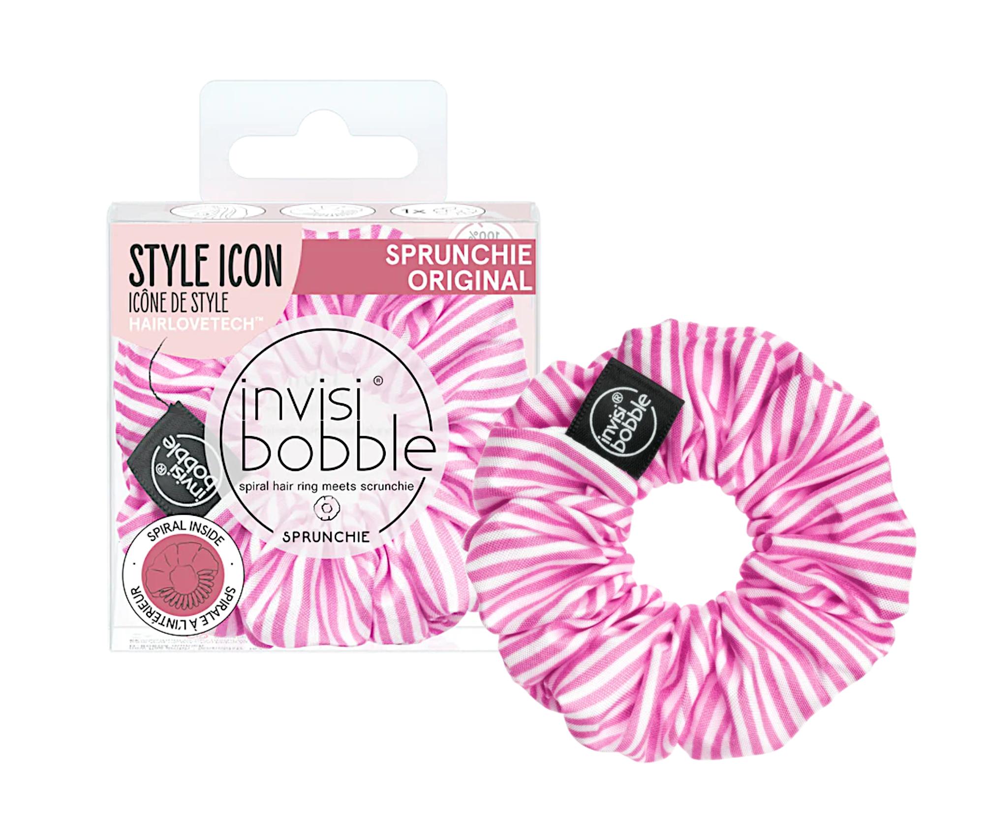 E-shop Ozdobná špirálová gumička Invisibobble Sprunchie Original Stripes Up - ružovo-biela (IB-SP-PA-1-1010)