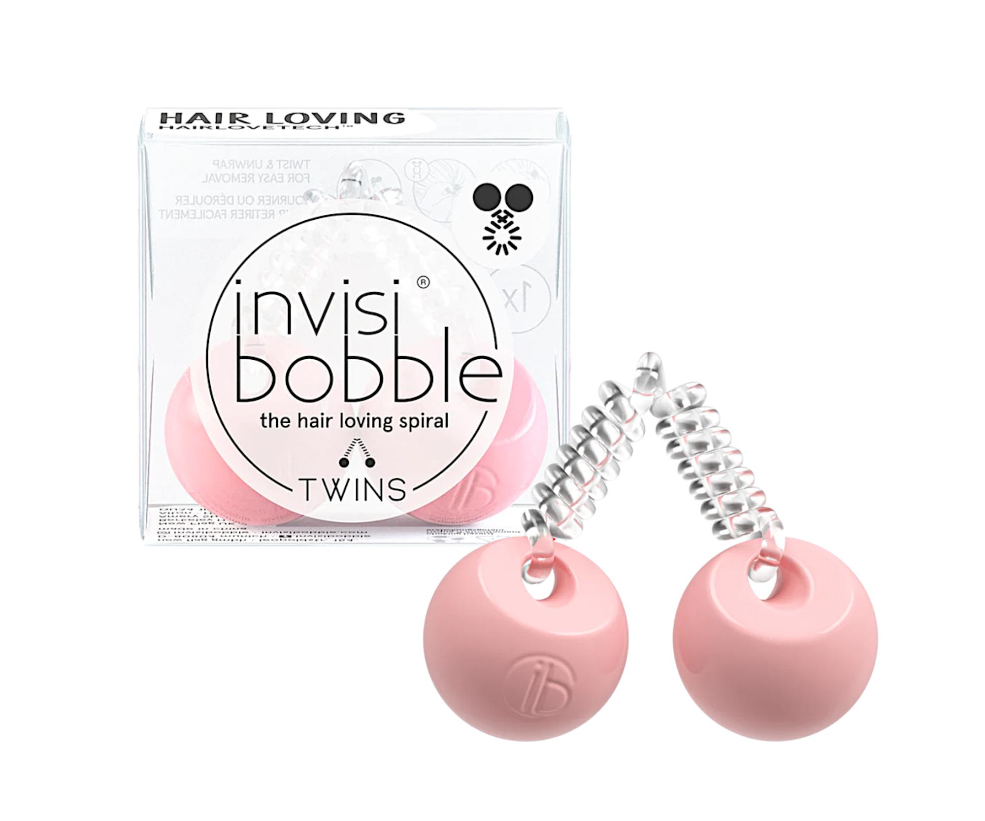 E-shop Tenká špirálová gumička do vlasov s guličkami Invisibobble Twins Prima Ballerina - ružová (IB-TW-HP10002) + darček zadarmo