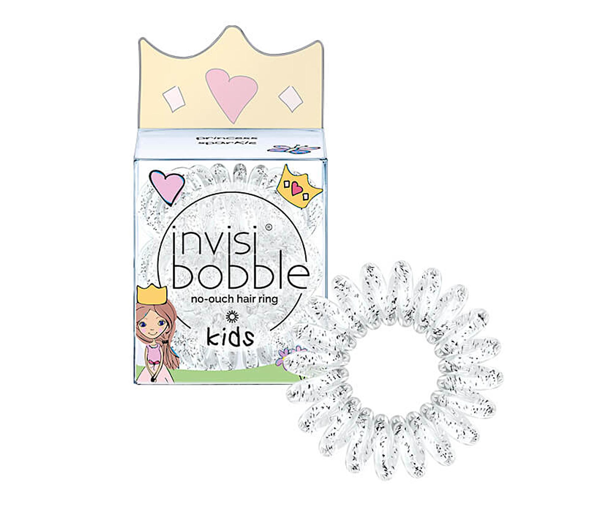 E-shop Detská špirálová gumička do vlasov Invisibobble Kids Princess Sparkle - číra s trblietkami, 3 ks (IB-KI-PC10001-2)