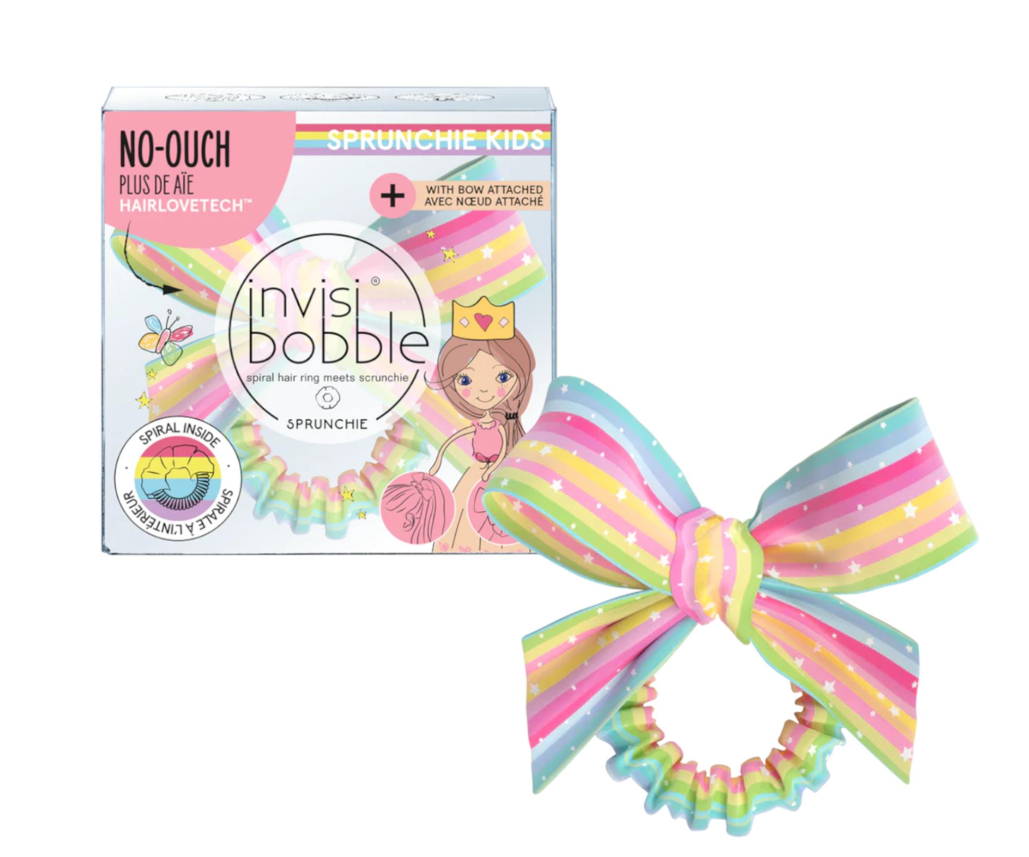 E-shop Detská ozdobná špirálová gumička s mašľou Invisibobble Sprunchie Kids Let's Chase Rainbow (IB-KI-SPHP102)