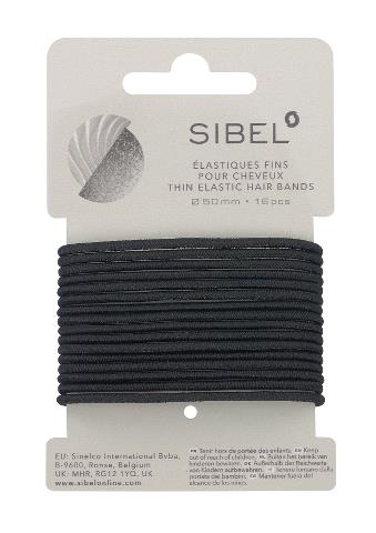 E-shop Tenké gumičky do vlasov Sibel - 50 mm, 16 ks, čierné (4441416)
