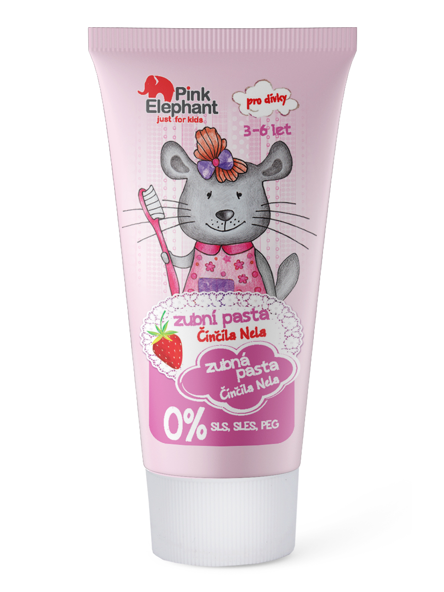 E-shop Detská zubná pasta s príchuťou jahôd Pink Elephant Činčila Nela - 50 ml