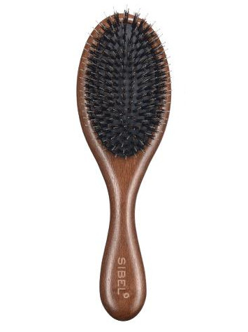 E-shop Oválna drevená kefa na vlasy s kančími a nylonovými štetinami Sibel Decopad - 22 x 7 cm (8470123) + darček zadarmo