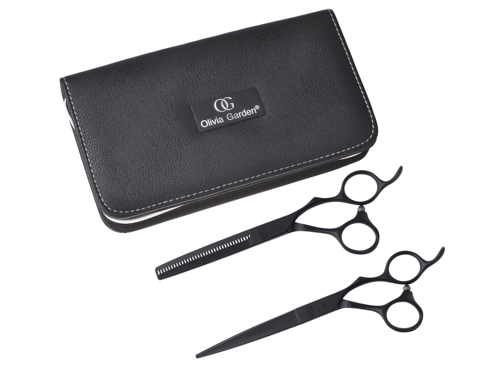 E-shop Sada kaderníckych nožníc 6,5 "a efilačných nožníc 6,35" SilkCut Pro Matt Black Olivia Garden (PRO6.50/6.35) + darček zadarmo
