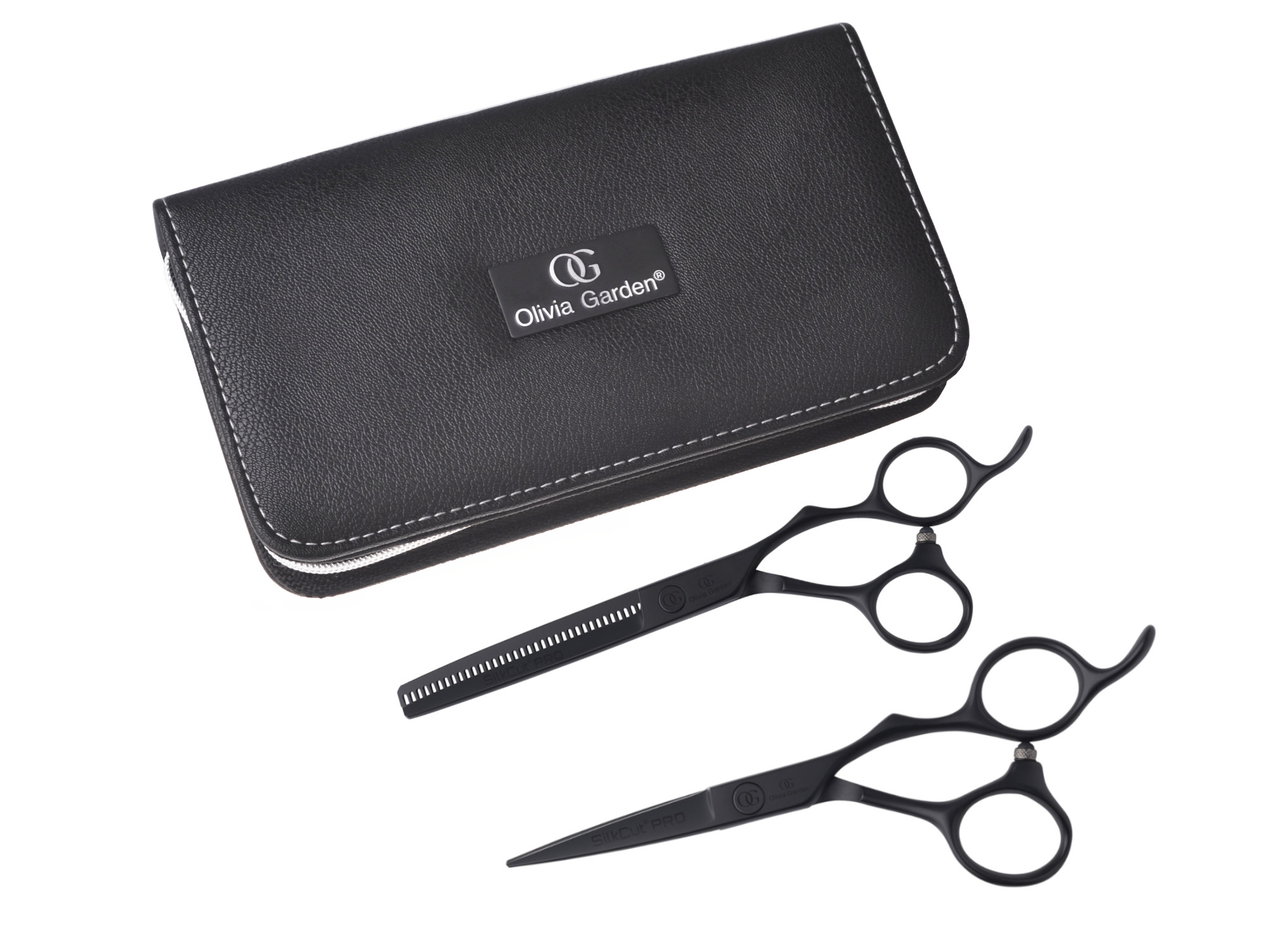 E-shop Sada kaderníckych nožníc 5 "a efilačných nožníc 6,35" SilkCut Pro Matt Black Olivia Garden (PRO5.00/6.35T) + darček zadarmo