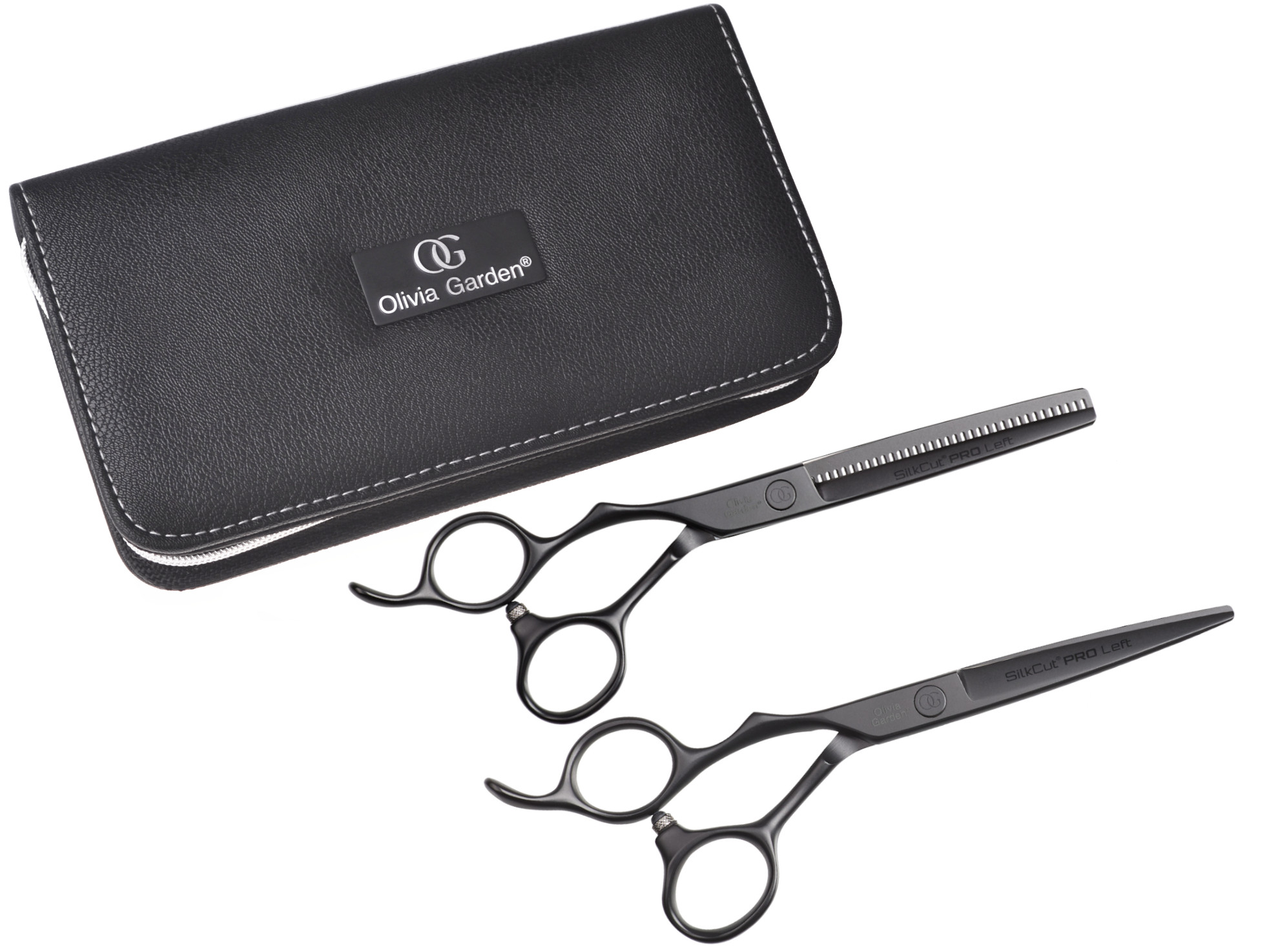 E-shop Sada kaderníckych 5,75 "a efilačných 6,35" nožníc pre ľavákov SilkCut Pre Matt Black Olivia Garden (PRO5.75/6.35L) + darček zadarmo