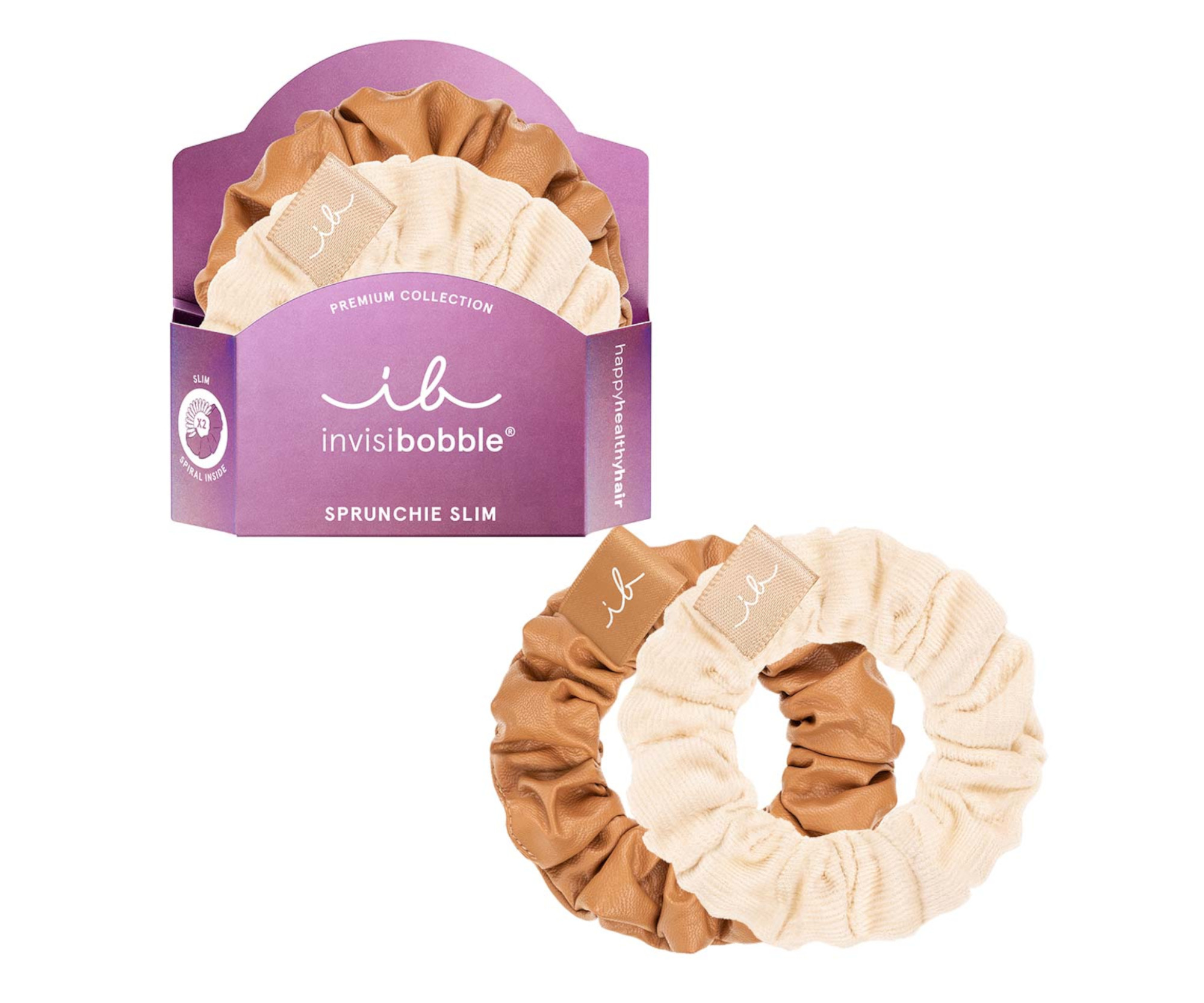 E-shop Ozdobné špirálové gumičky Invisibobble Sprunchie Slim Premium Creme De Caramel - 2 ks + darček zadarmo