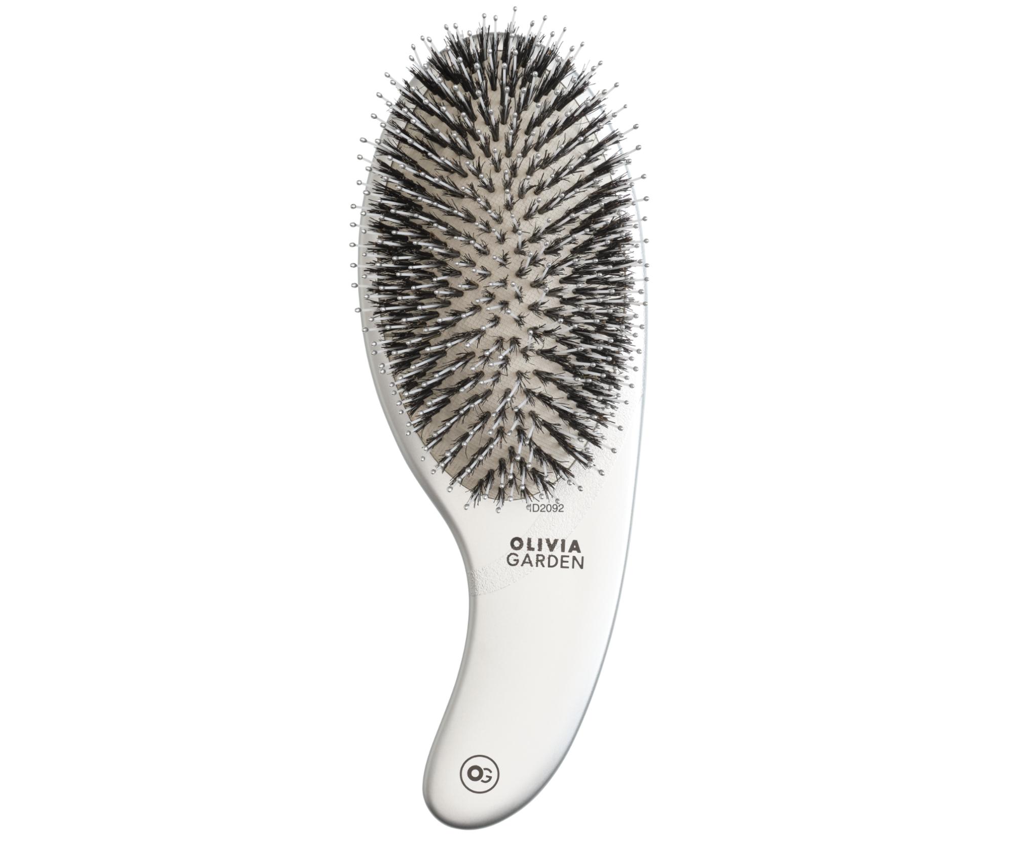 E-shop Kefa na rozčesávanie vlasov s nylonovými a diviačími štetinami Olivia Garden Curve - strieborná (ID2092) + darček zadarmo