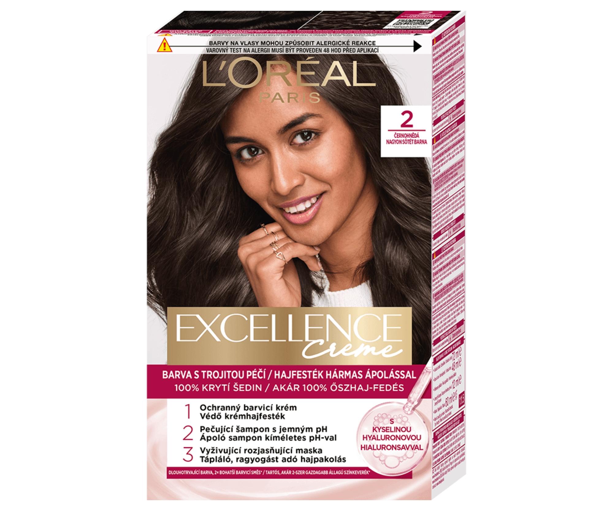E-shop Permanentná farba Loréal Excellence Creme - 2 čiernohnedá - L’Oréal Paris + darček zadarmo