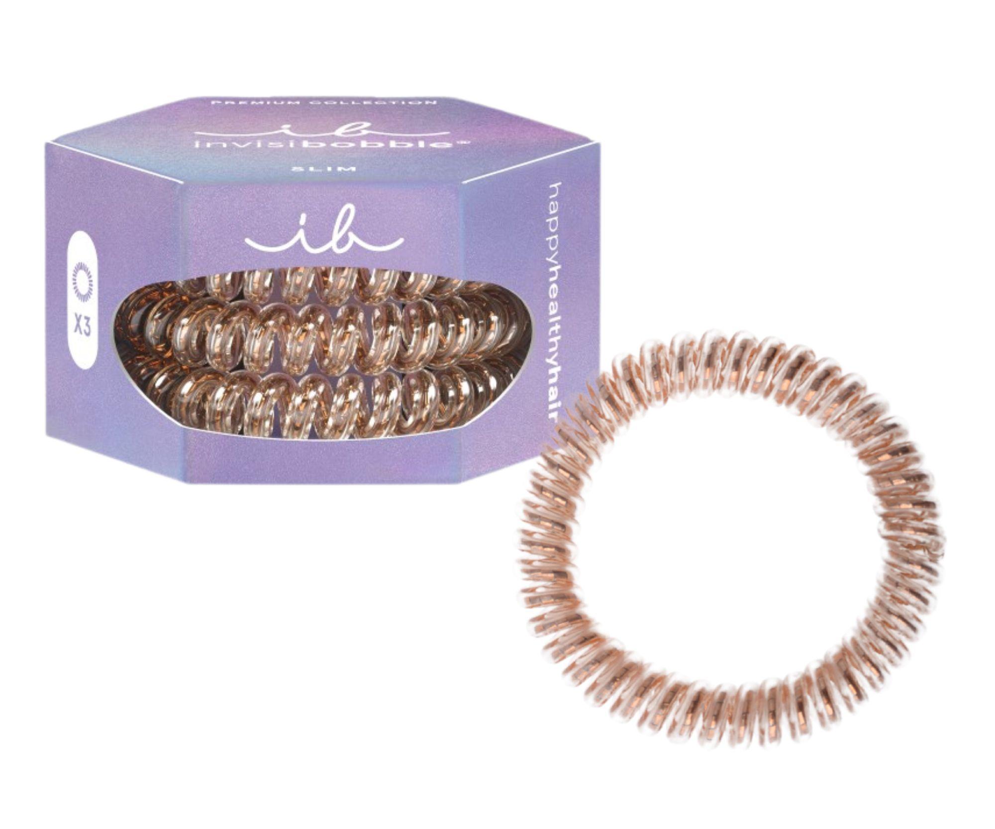 E-shop Tenká špirálová gumička do vlasov Invisibobble Slim Bronze Me Pretty - bronzová, 3 ks + darček zadarmo