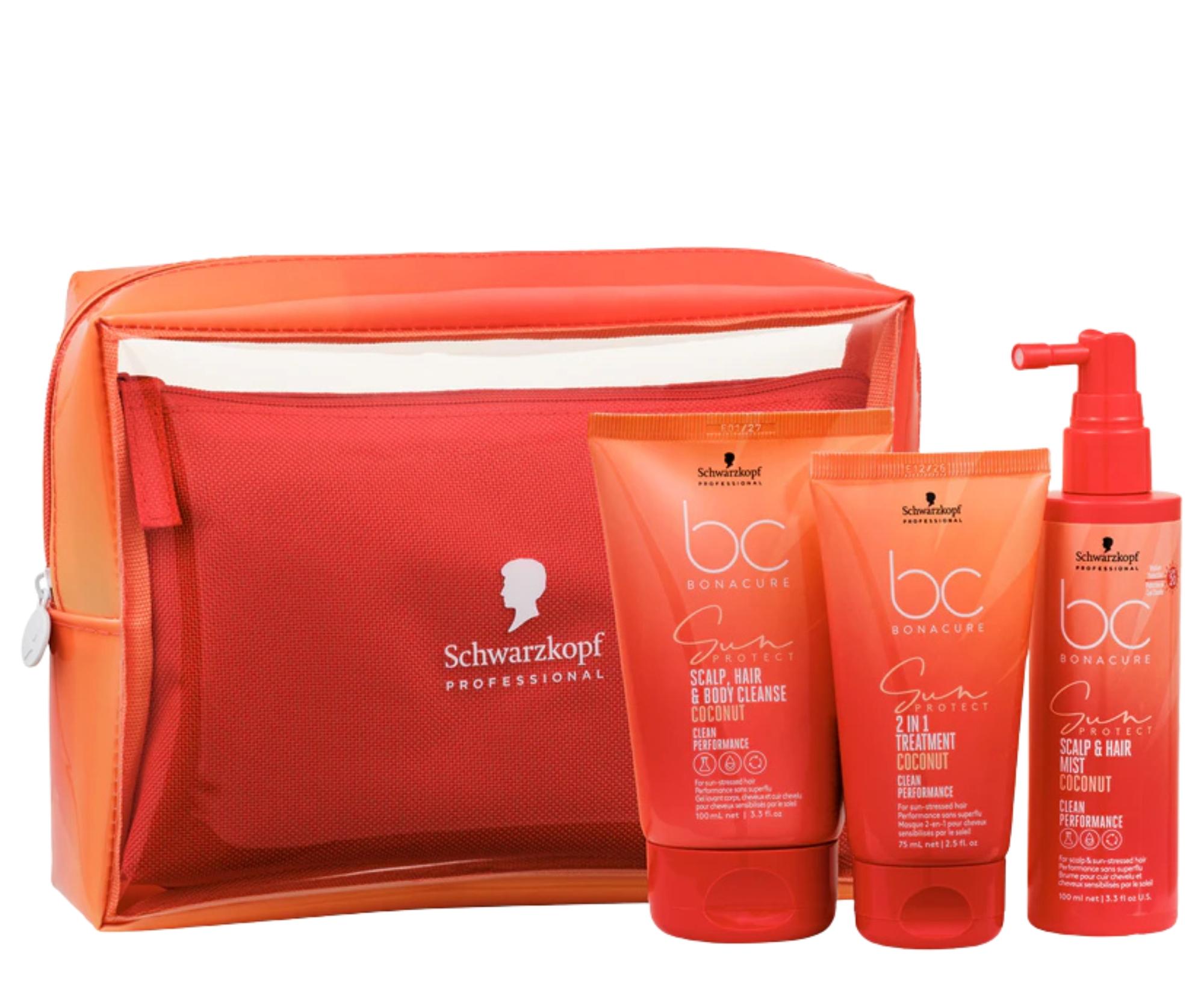 Cestovná sada pre vlasy namáhané slnkom Schwarzkopf Professional BC Bonacure Sun Protect + 2 kozmetické tašky zadarmo + darček zadarmo