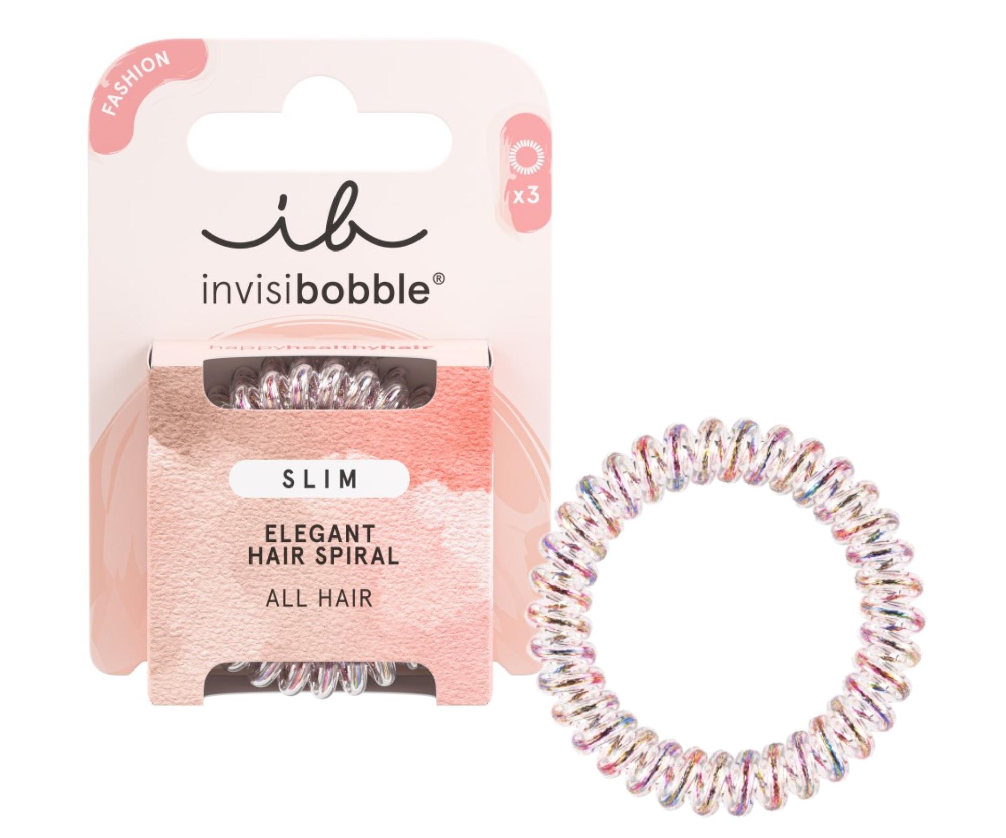 E-shop Tenká špirálová gumička do vlasov Invisibobble Slim Chrome Vanity Fairy - dúhová, 3 ks + darček zadarmo