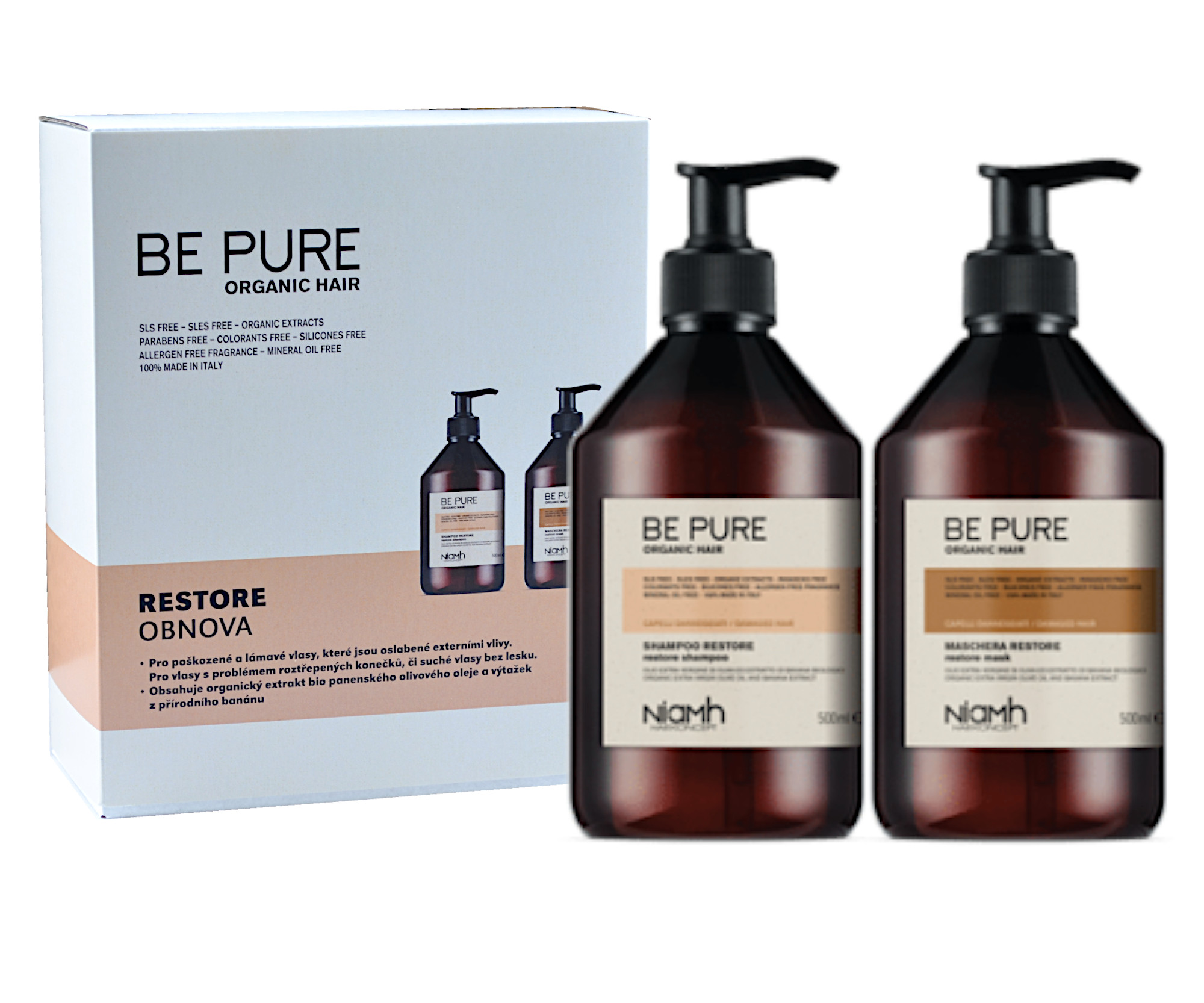 E-shop Darčeková sada na obnovu poškodených a lámavých vlasov Niamh Be Pure Restore (1358B) + darček zadarmo