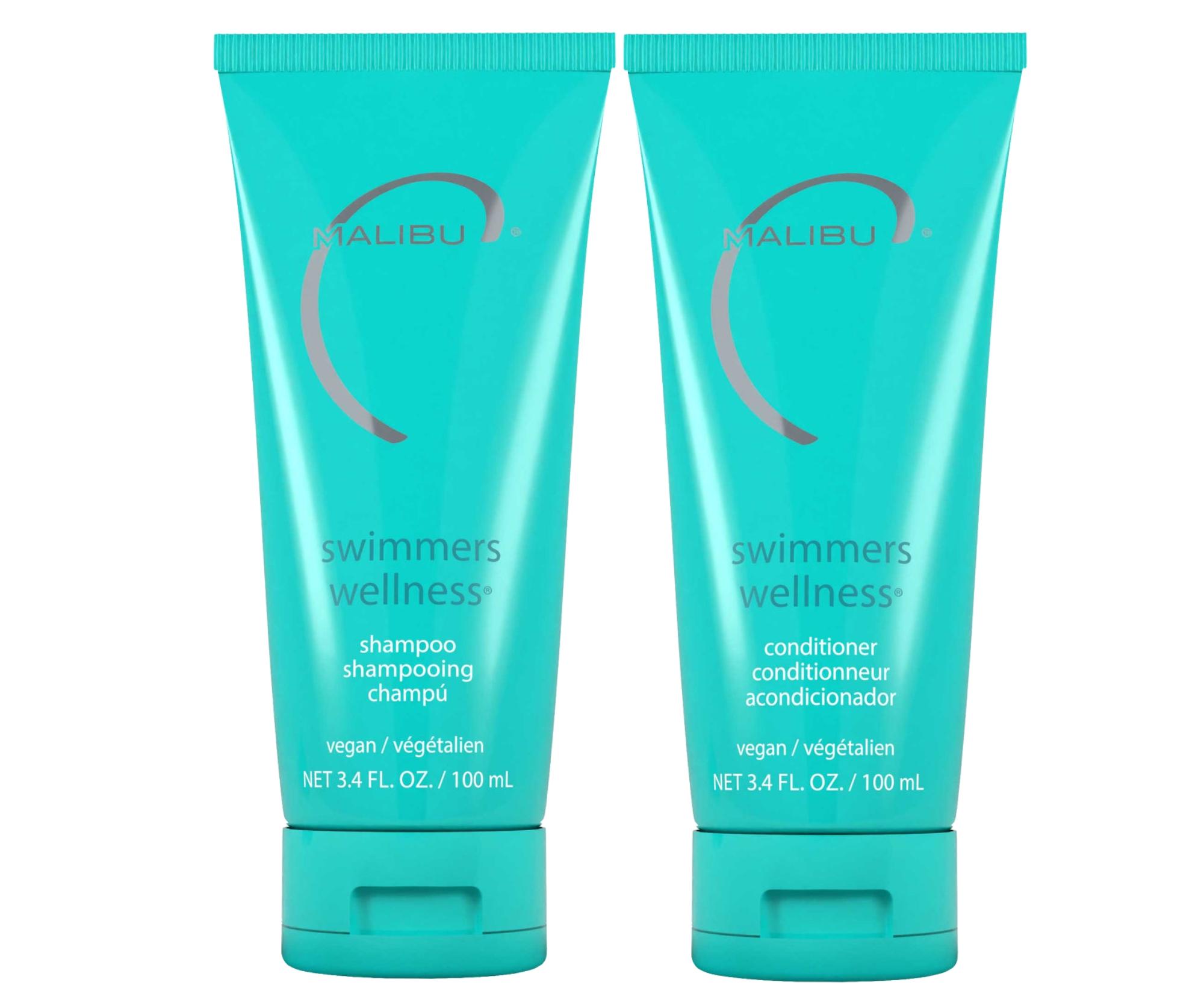Cestovná sada pre namáhané vlasy od soli a chlóru Malibu C Swimmers Wellness - šampón 100 ml + kondicionér 100 ml + darček zadarmo