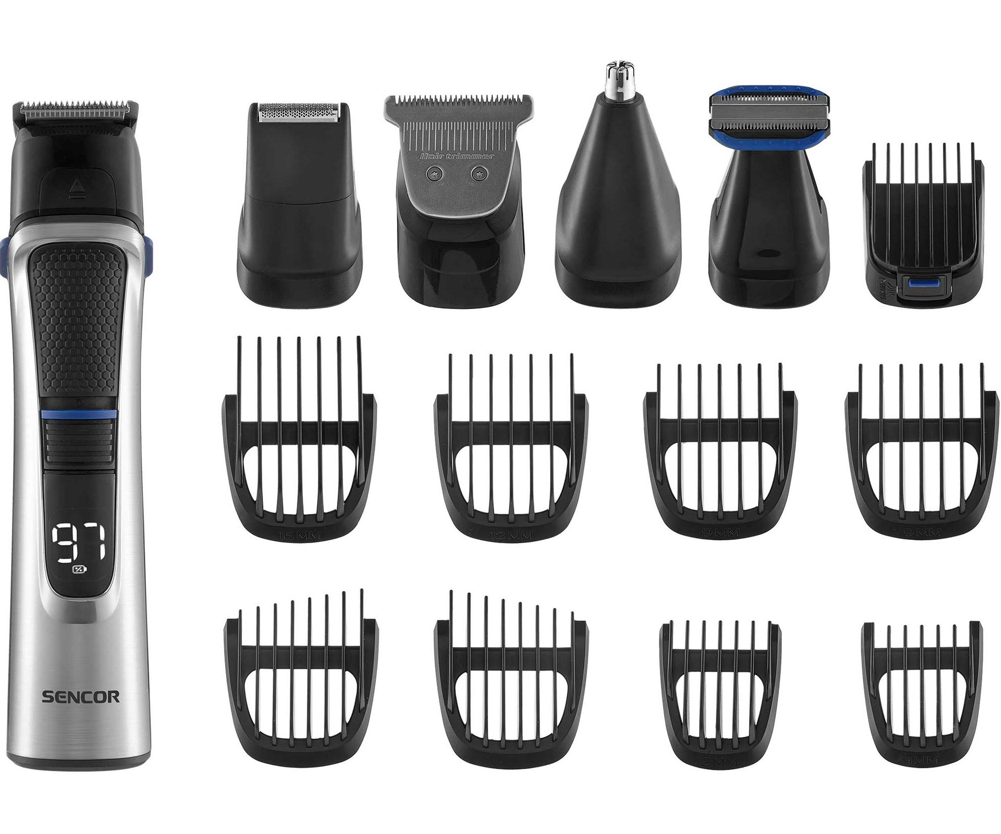 E-shop Multifunkčný zastrihávač vlasov, fúzov a celého tela Sencor Multigroomer Set for Men SHP 8500BK - strieborný + darček zadarmo