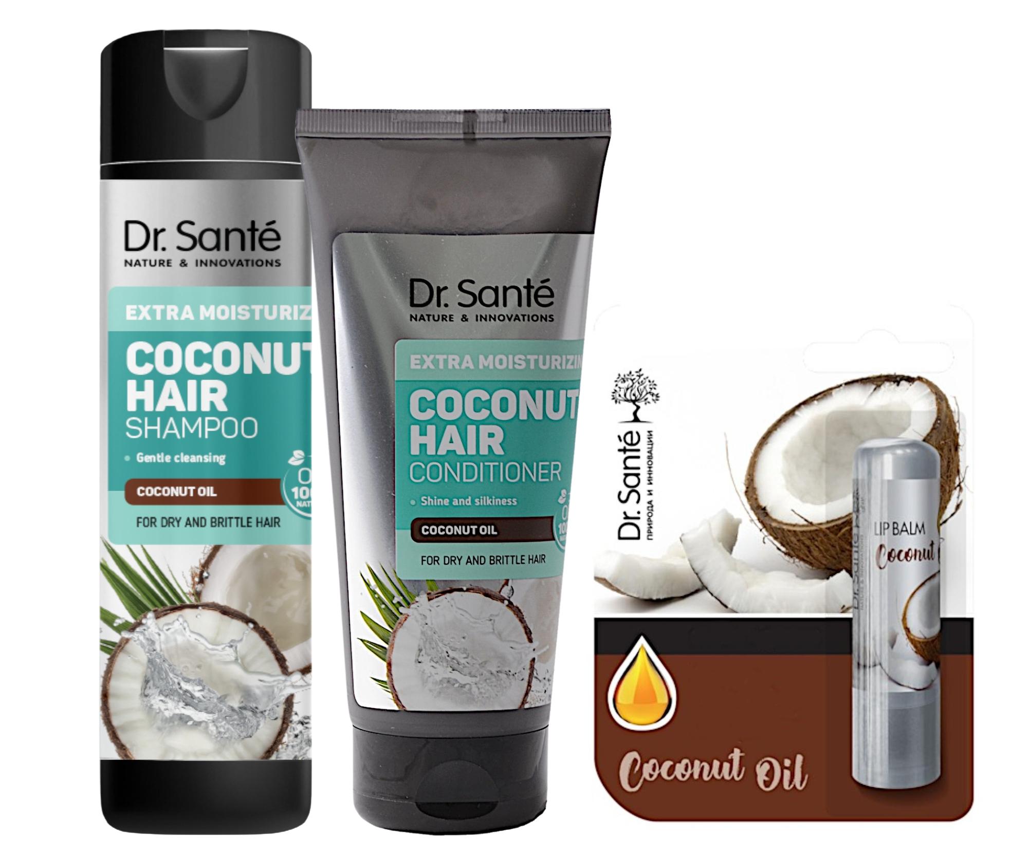 E-shop Sada pre hydratáciu krehkých vlasov Dr. Santé Coconut + balzam na pery zadarmo + darček zadarmo